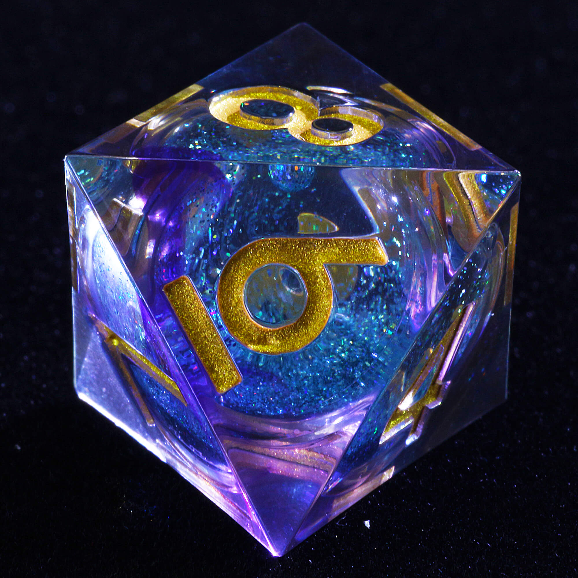 7 Polyhedral Resin Glitter Liquid Core D and D Set Dice Purple - Dice of Dragons