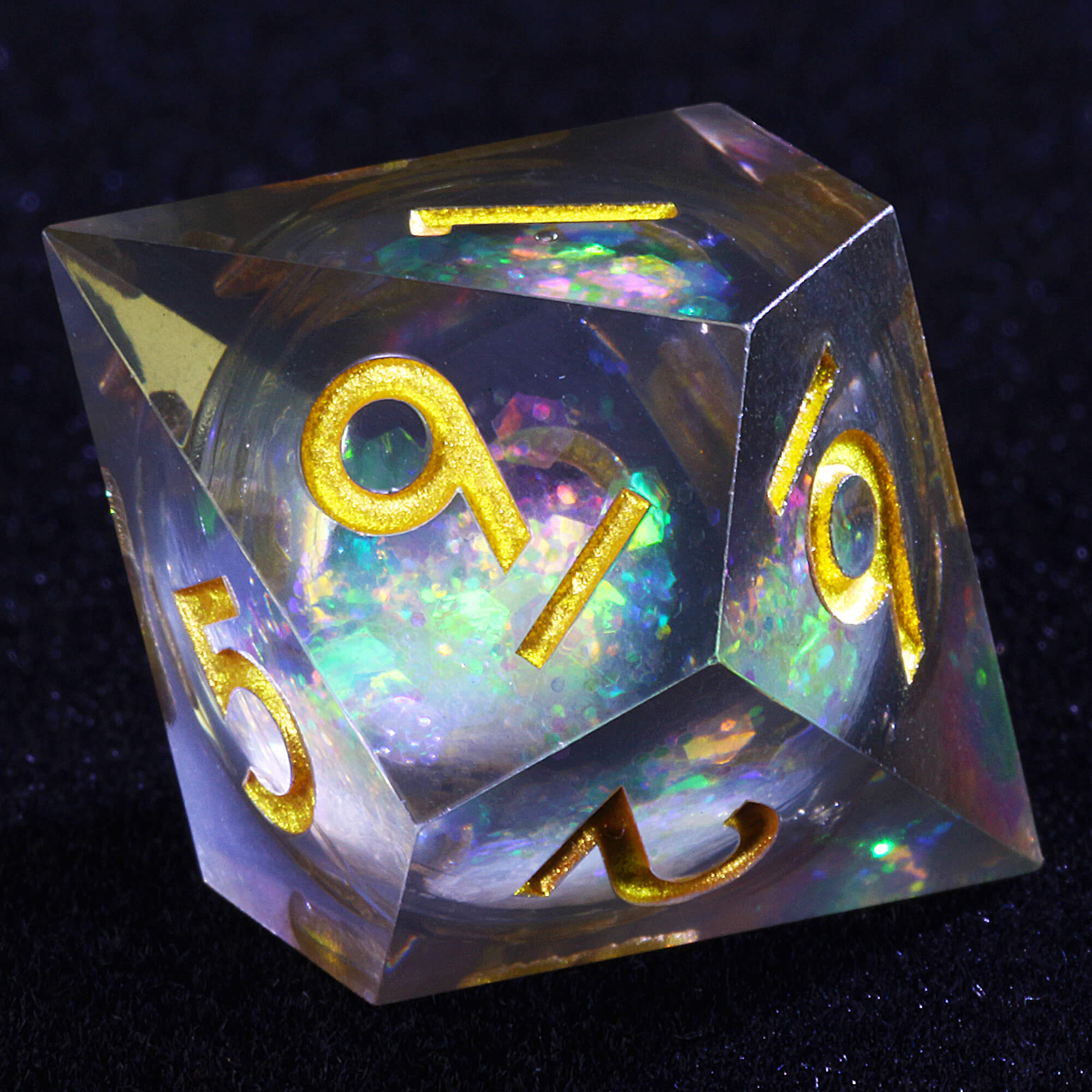 7 Polyhedral Resin Glitter Liquid Core DnD Set Dice Brown - Dice of Dragons