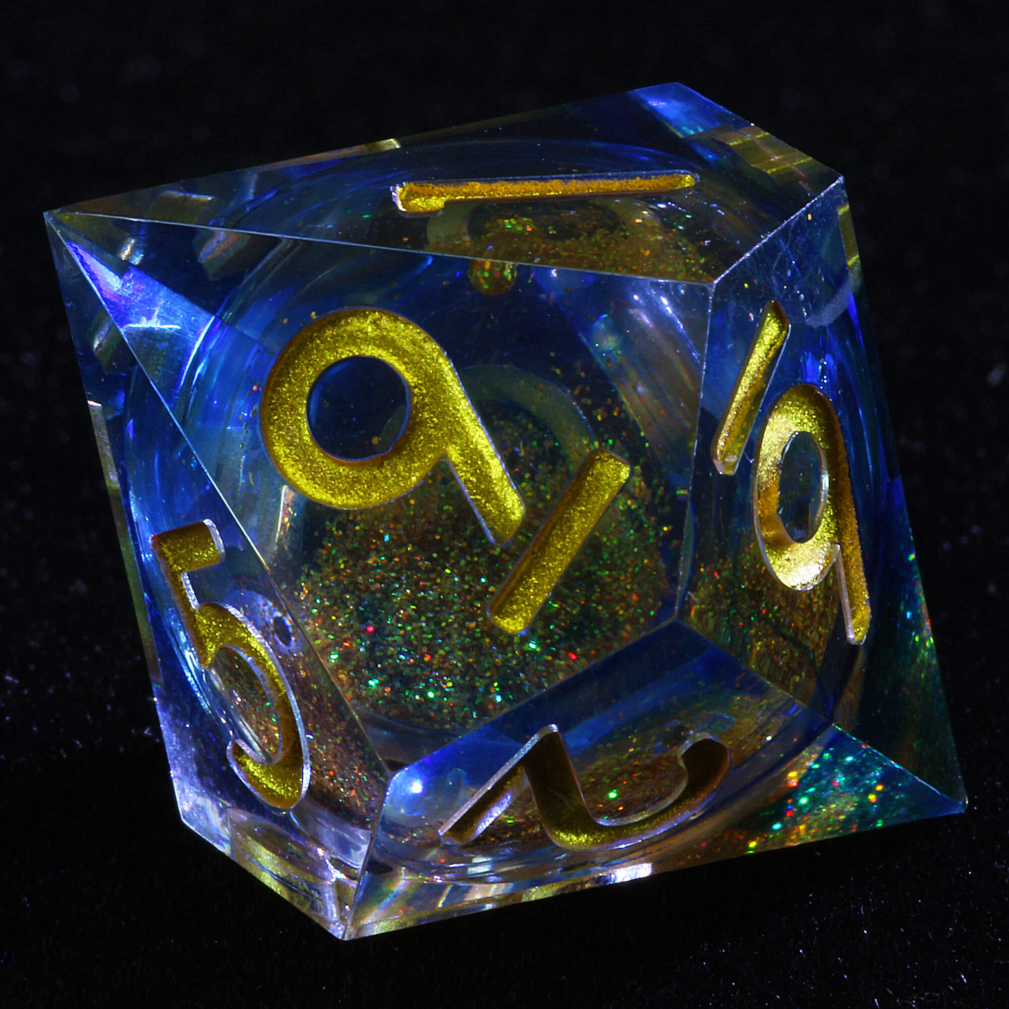 7 Polyhedral Resin Gold Liquid Core D and D Dice Set Blue - Dice of Dragons