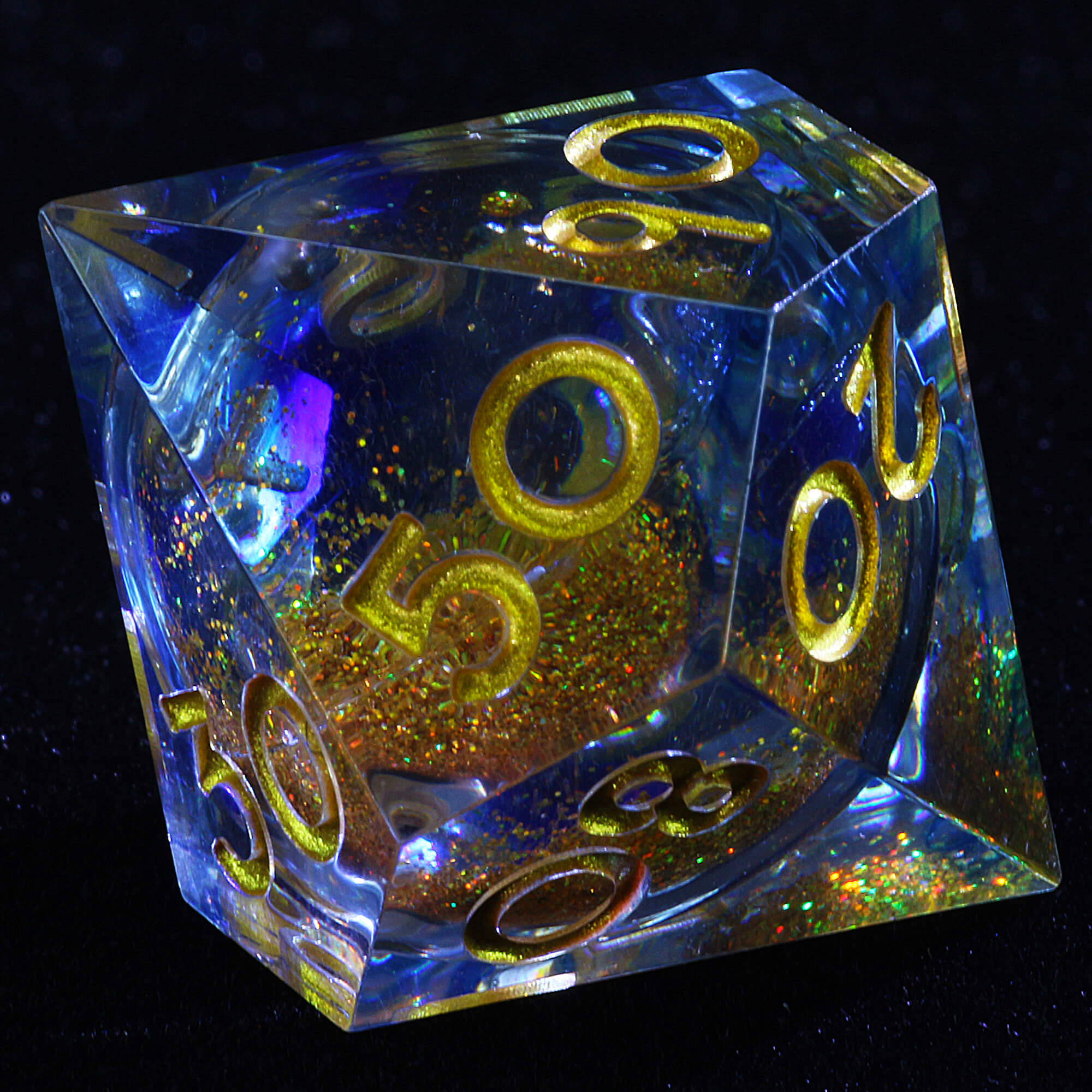 7 Polyhedral Resin Gold Liquid Core D and D Dice Set Blue - Dice of Dragons