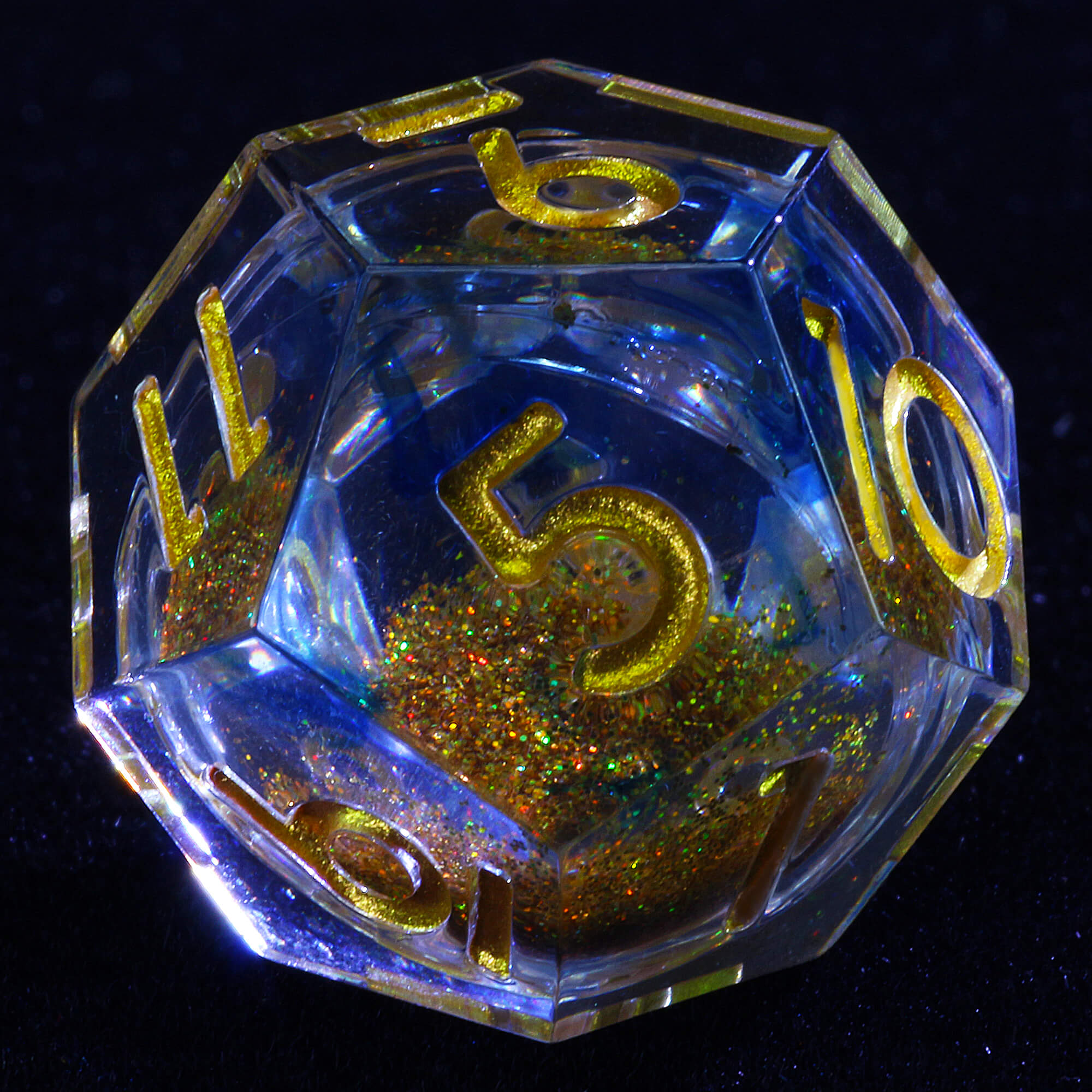 7 Polyhedral Resin Gold Liquid Core D and D Dice Set Blue - Dice of Dragons