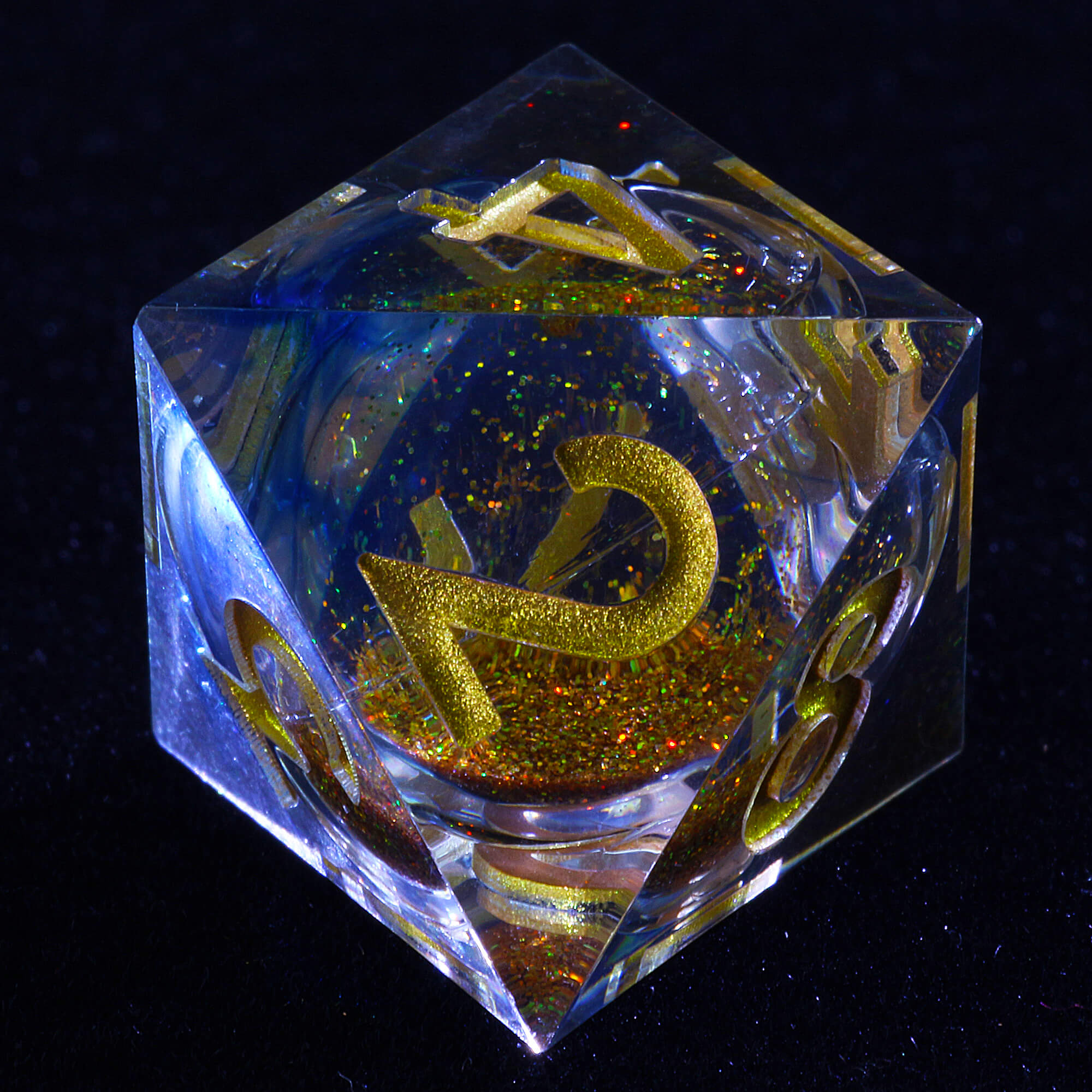 7 Polyhedral Resin Gold Liquid Core D and D Dice Set Blue - Dice of Dragons