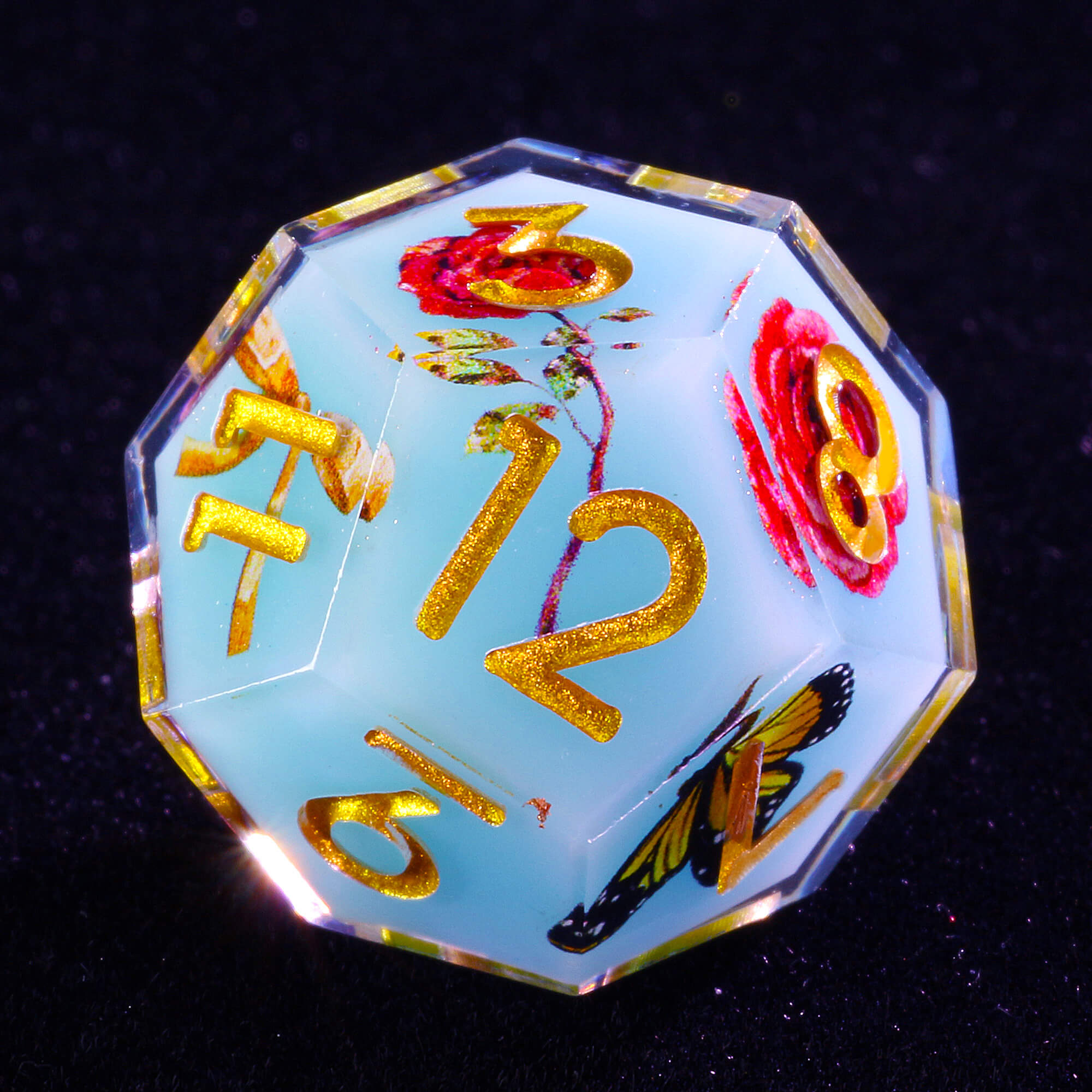 7 Polyhedral Resin Layered Dice Sets DD Flower Butterfly - Dice of Dragons