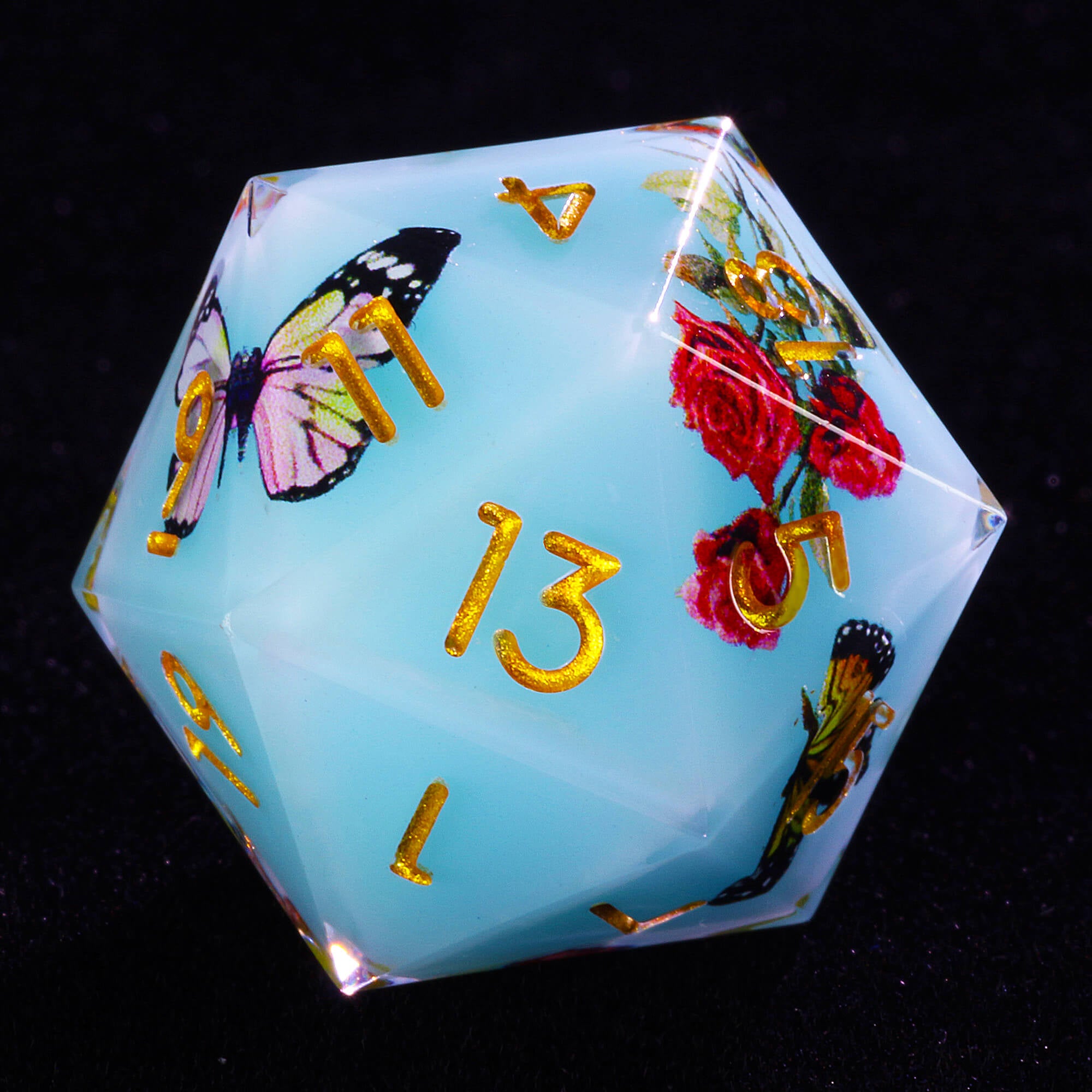 7 Polyhedral Resin Layered Dice Sets DD Flower Butterfly - Dice of Dragons