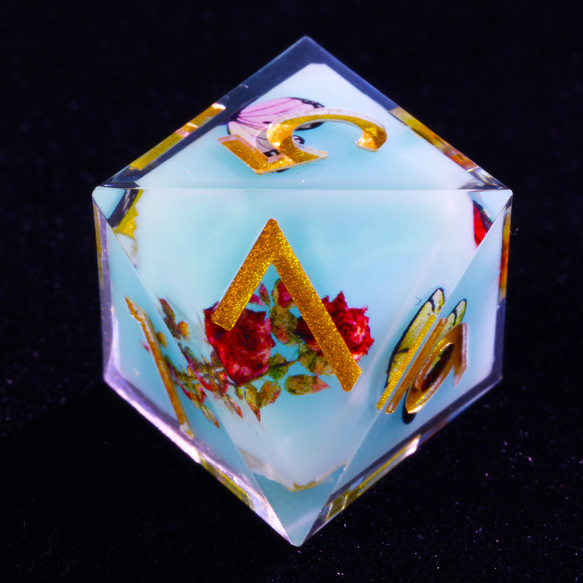 7 Polyhedral Resin Layered Dice Sets DD Flower Butterfly - Dice of Dragons