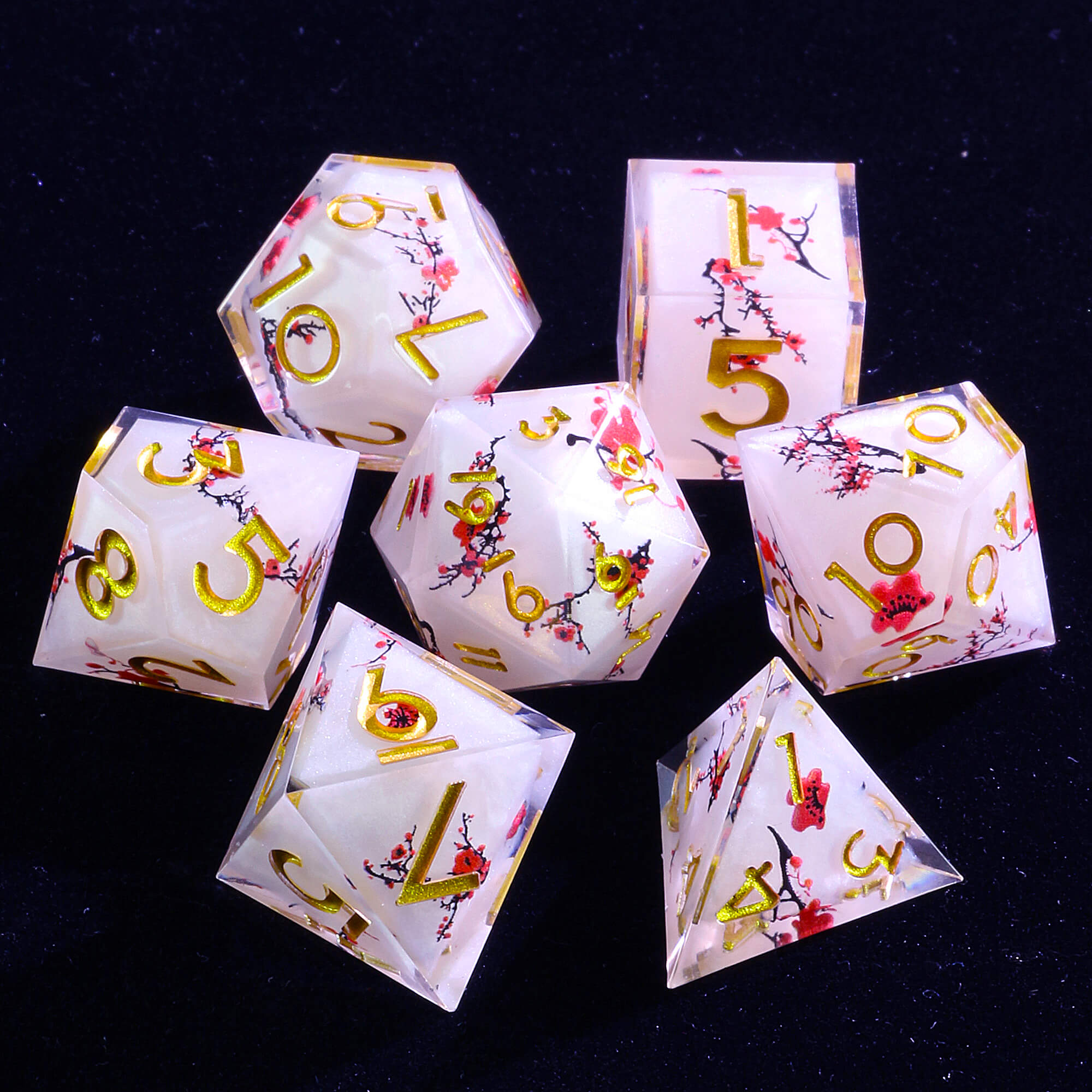 7 Polyhedral Resin Layered D&D Dice Set Plum Blossom - Dice of Dragons