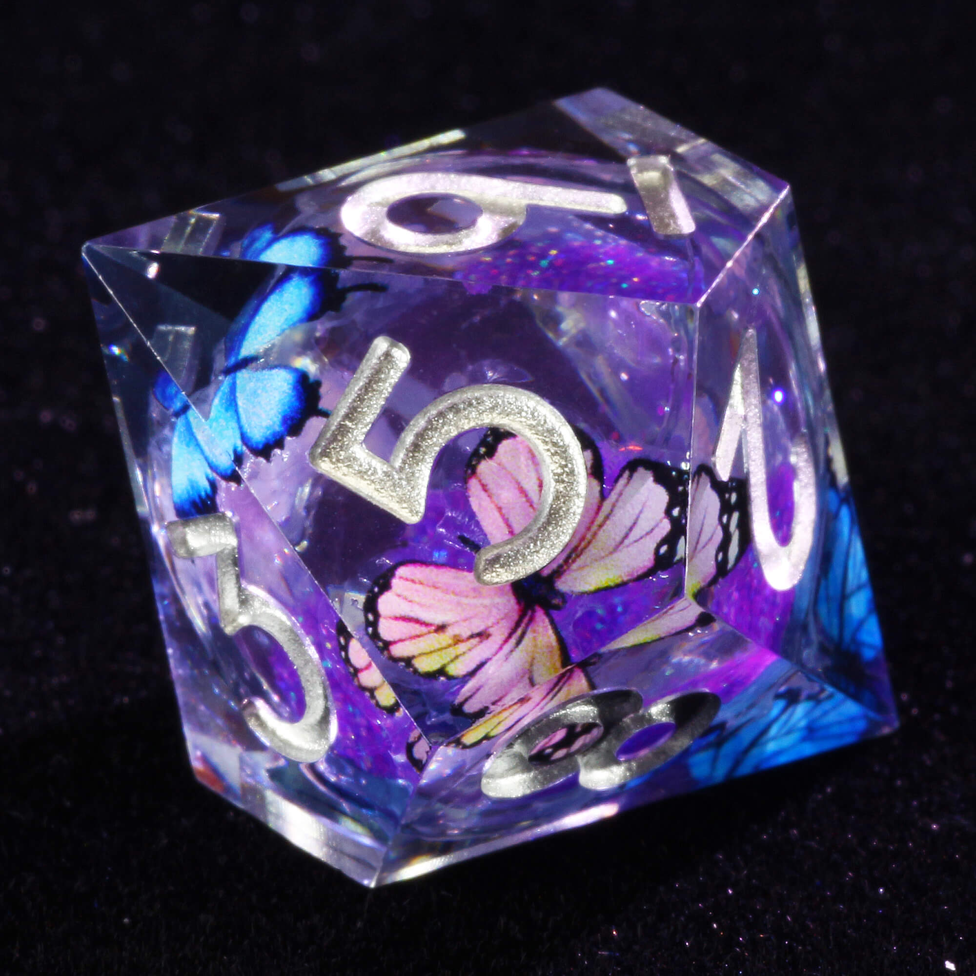 7 Polyhedral Resin Liquid Core D and D Dice Sets Butterfly - Dice of Dragons