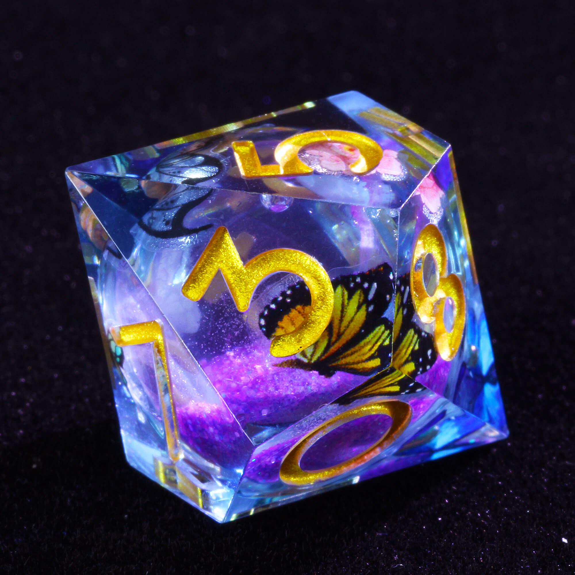 7 Polyhedral Resin Liquid Core D and D Set of Dice Butterfly - Dice of Dragons