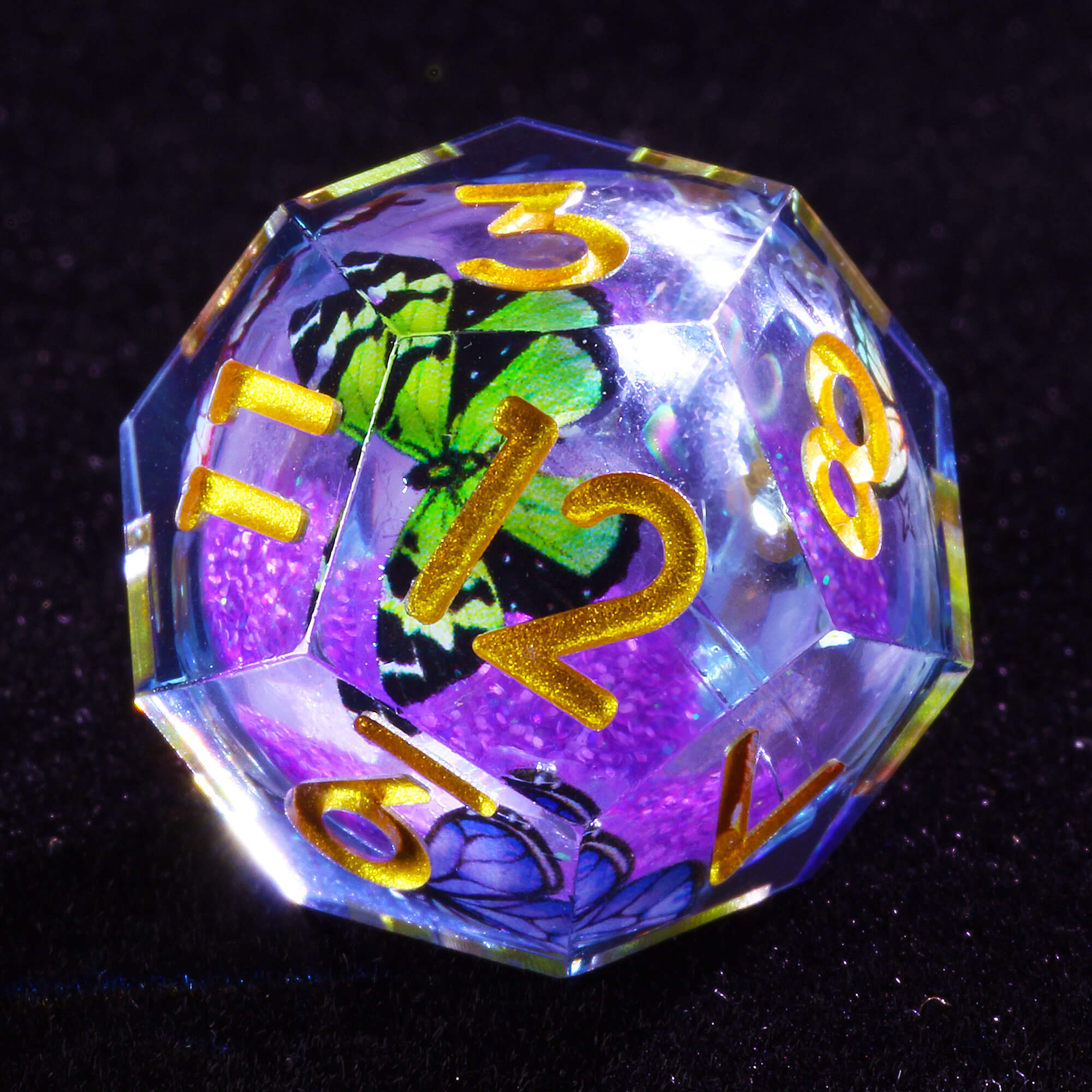 7 Polyhedral Resin Liquid Core D and D Set of Dice Butterfly - Dice of Dragons