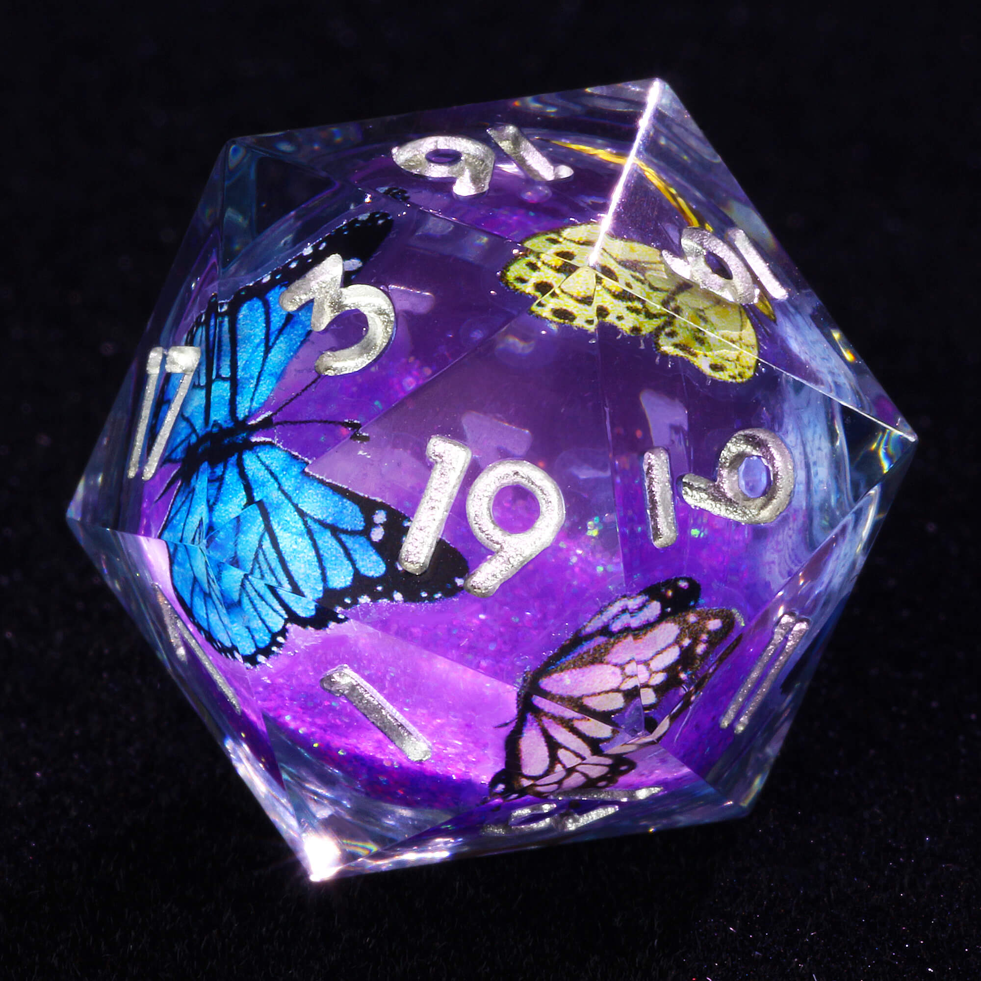 7 Polyhedral Resin Liquid Core D and D Dice Sets Butterfly - Dice of Dragons