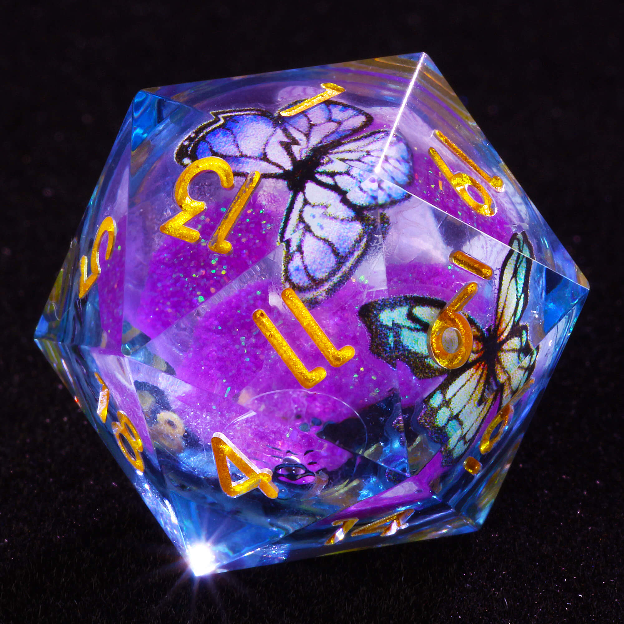 7 Polyhedral Resin Liquid Core D and D Set of Dice Butterfly - Dice of Dragons