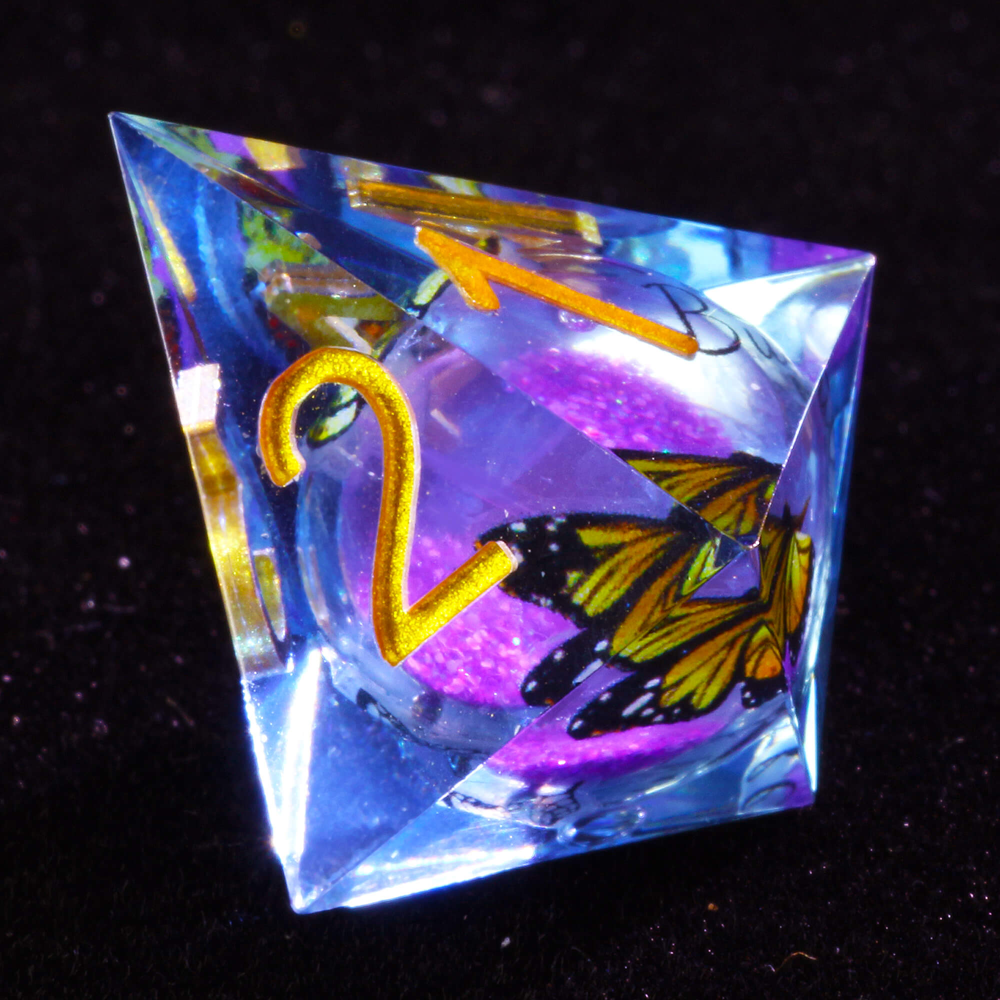 7 Polyhedral Resin Liquid Core D and D Set of Dice Butterfly - Dice of Dragons