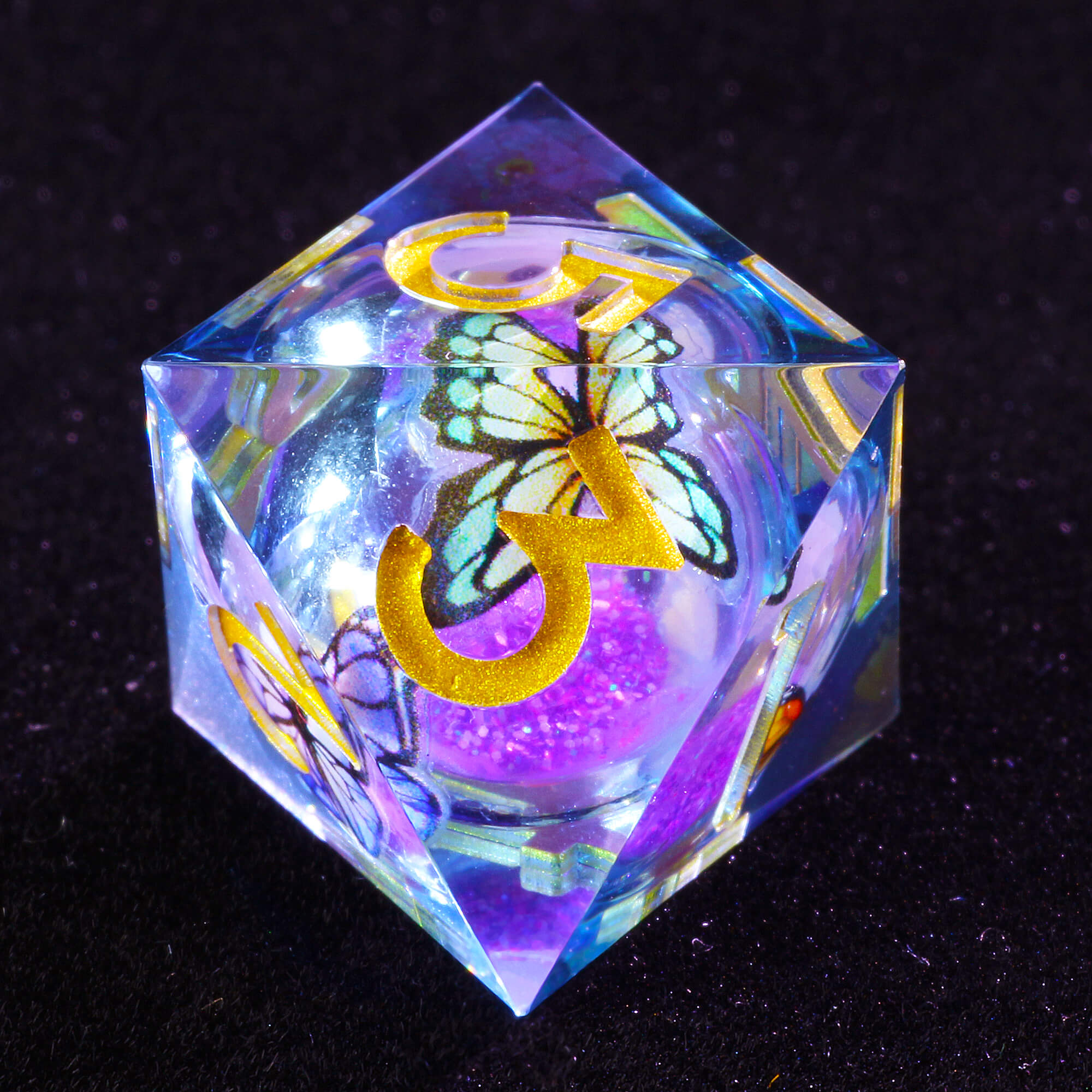 7 Polyhedral Resin Liquid Core D and D Set of Dice Butterfly - Dice of Dragons