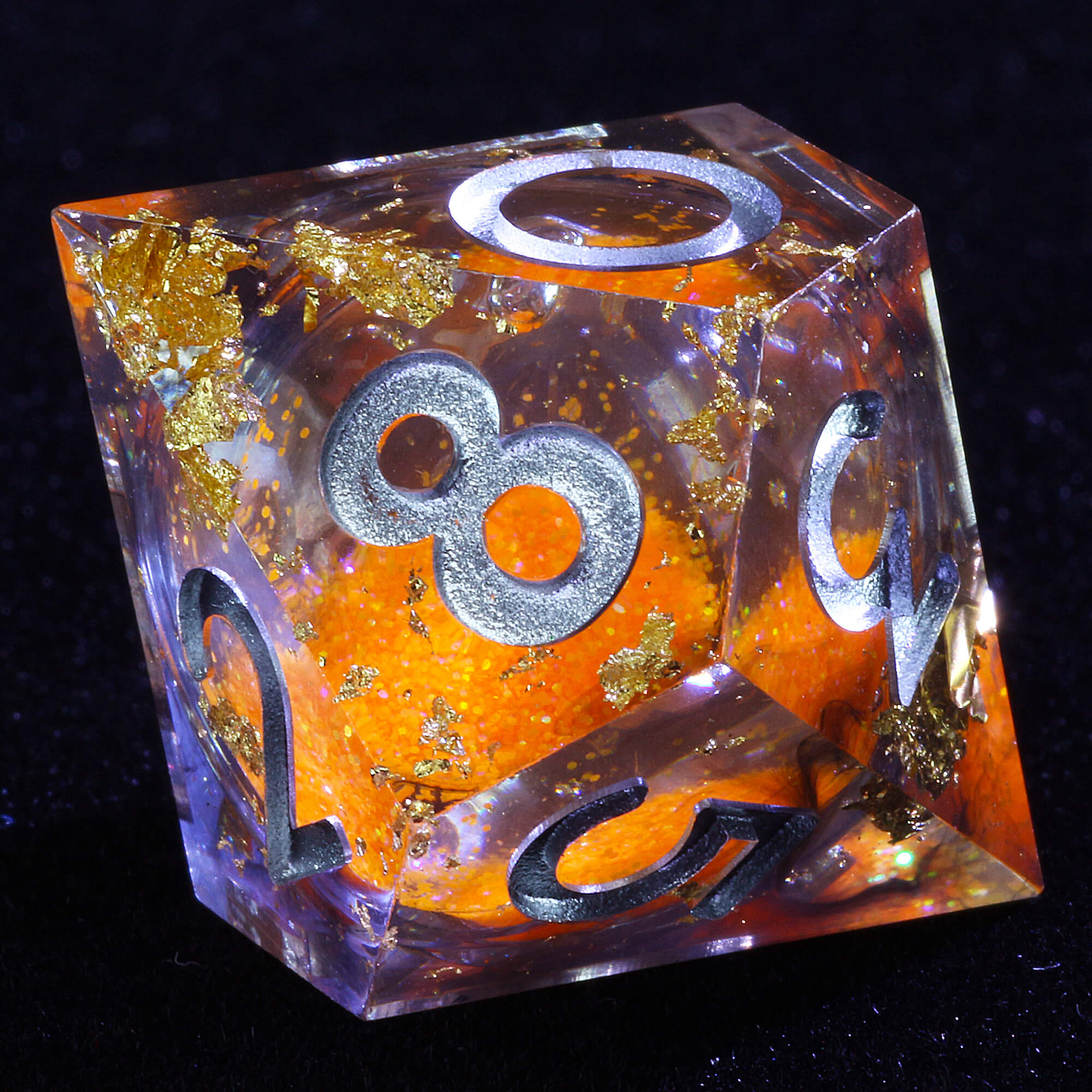 7 Polyhedral Resin Liquid Core Dice Set DD Gold Paper Orange - Dice of Dragons