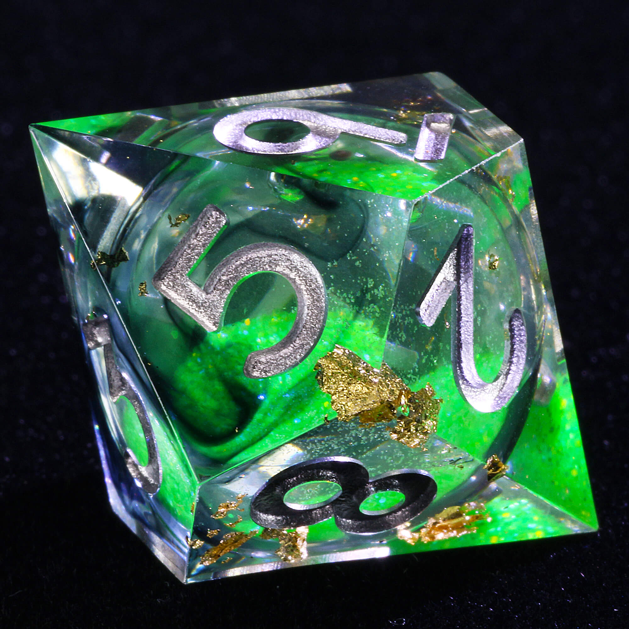 7 Polyhedral Resin Liquid Core Dice Set DnD Green - Dice of Dragons