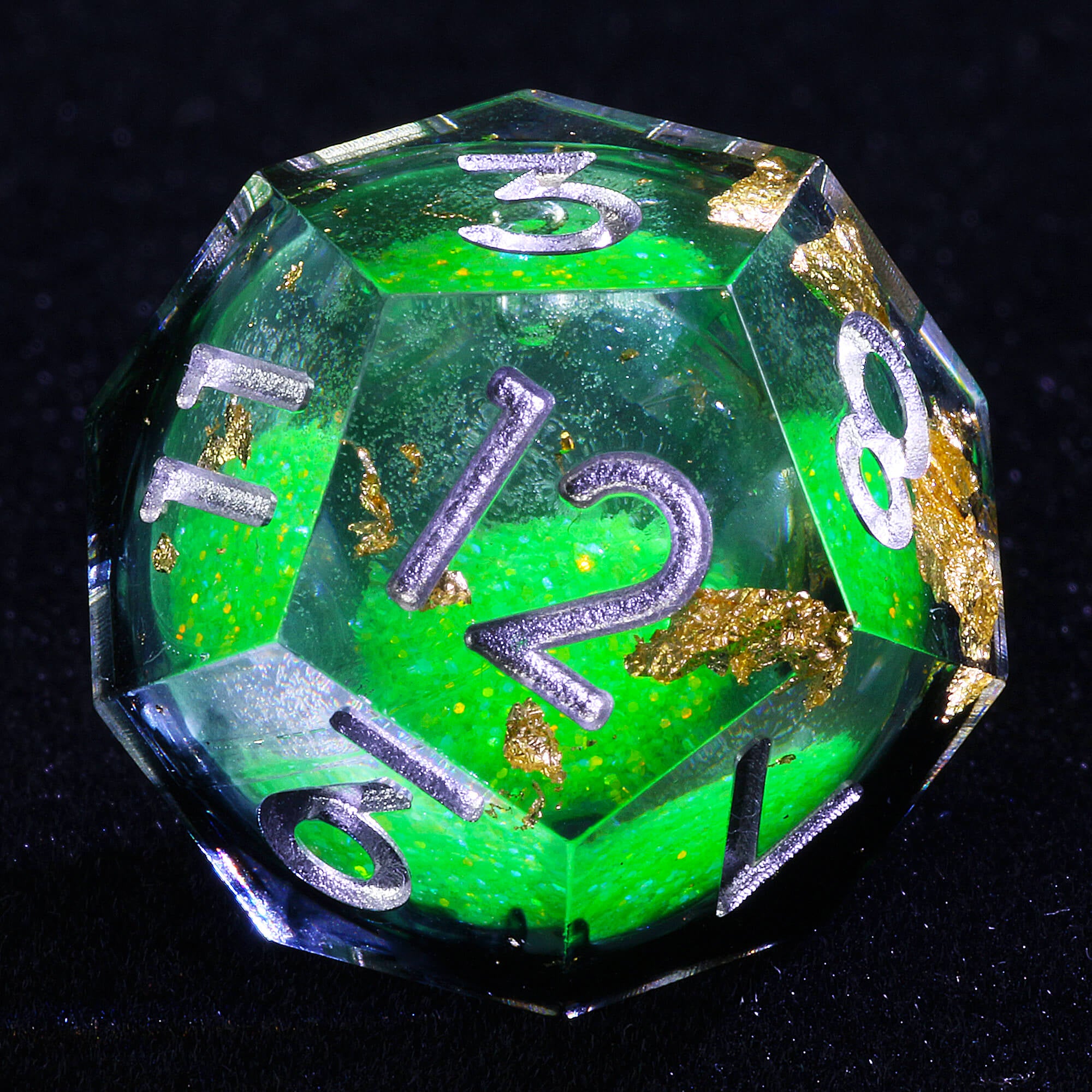 7 Polyhedral Resin Liquid Core Dice Set DnD Green - Dice of Dragons