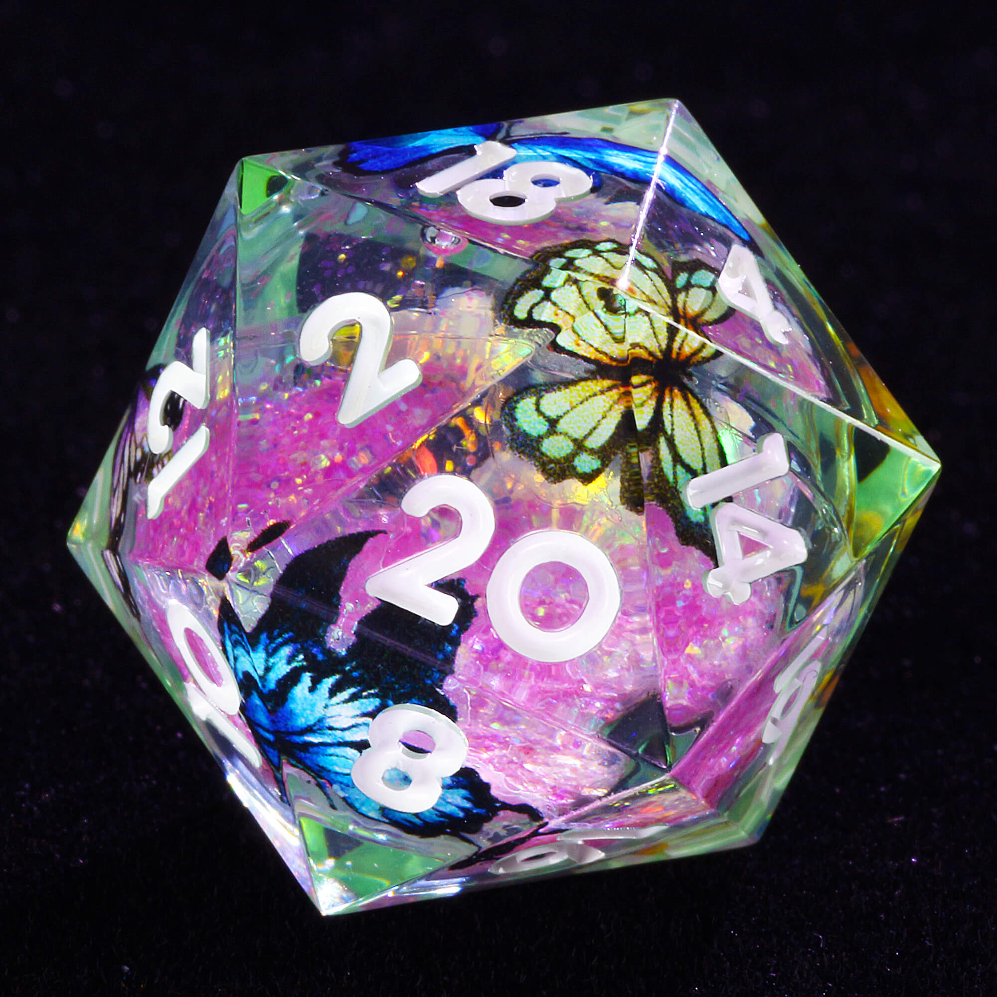 7 Polyhedral Resin Liquid Core Set of Dice D&D Butterfly - Dice of Dragons