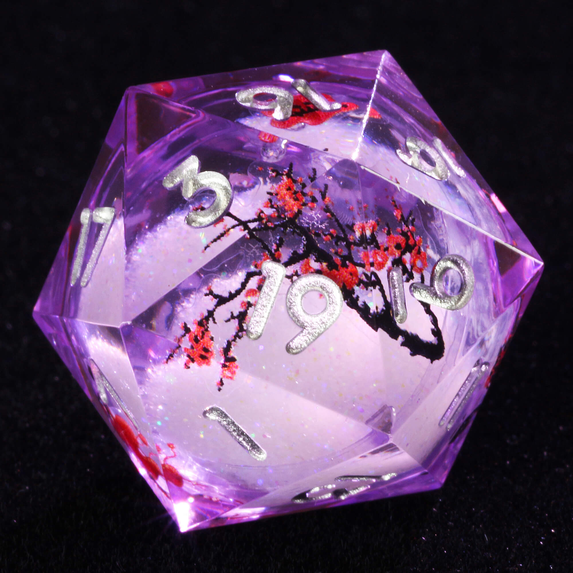 7 Polyhedral Resin Liquid Core Set of Dice DnD Plum Blossom - Dice of Dragons