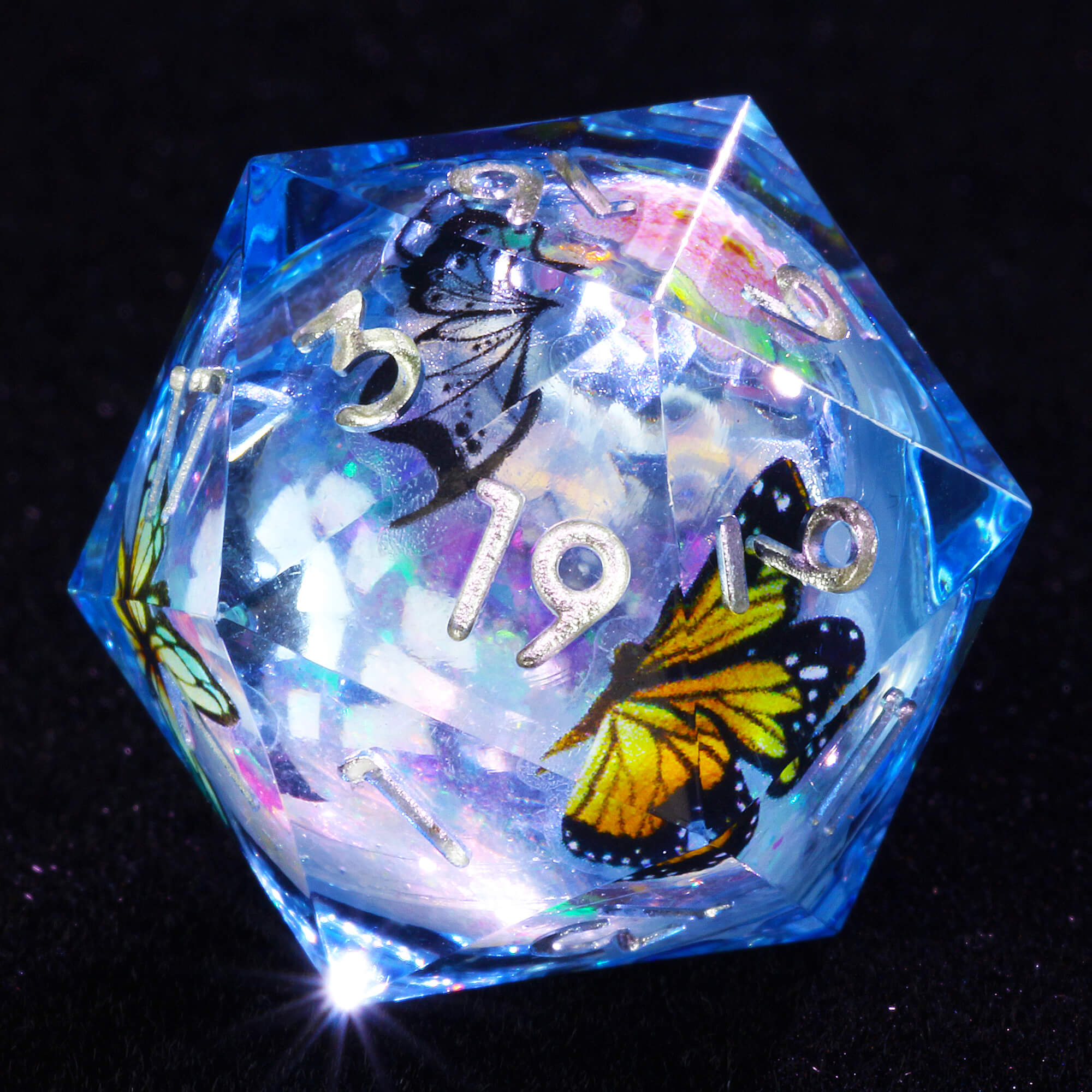 7 Polyhedral Resin Liquid Core Set of DnD Dice Butterfly - Dice of Dragons