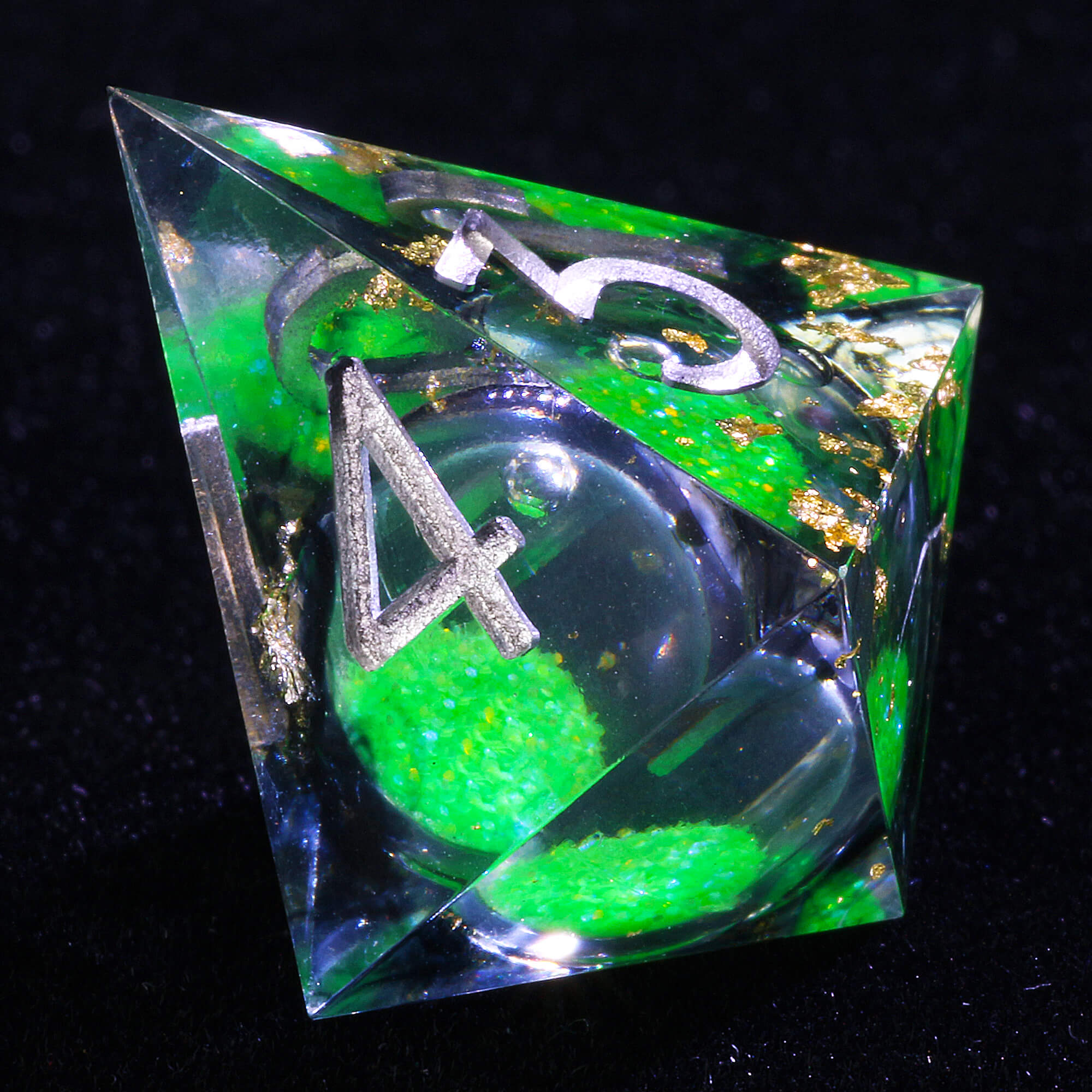 7 Polyhedral Resin Liquid Core Dice Set DnD Green - Dice of Dragons