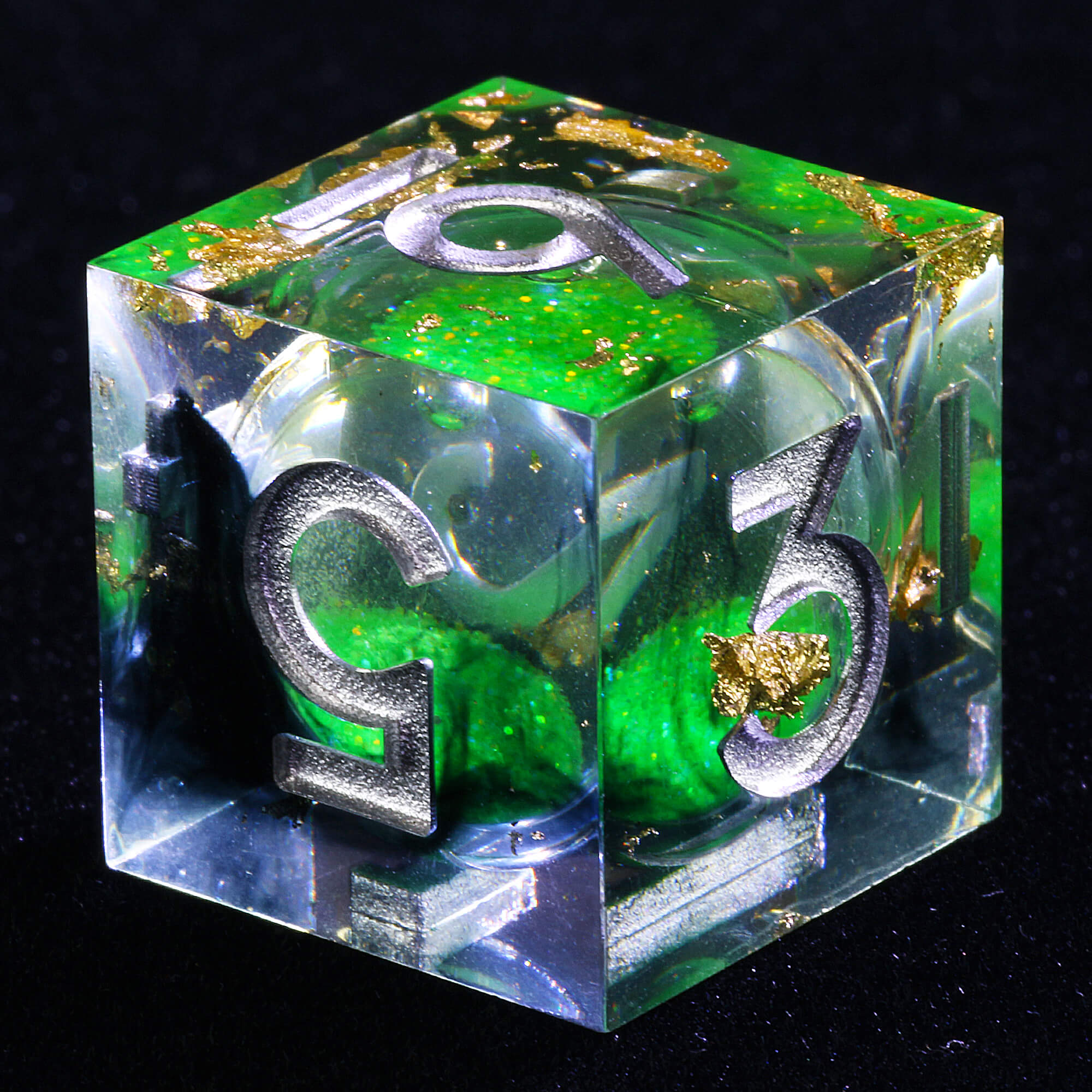 7 Polyhedral Resin Liquid Core Dice Set DnD Green - Dice of Dragons