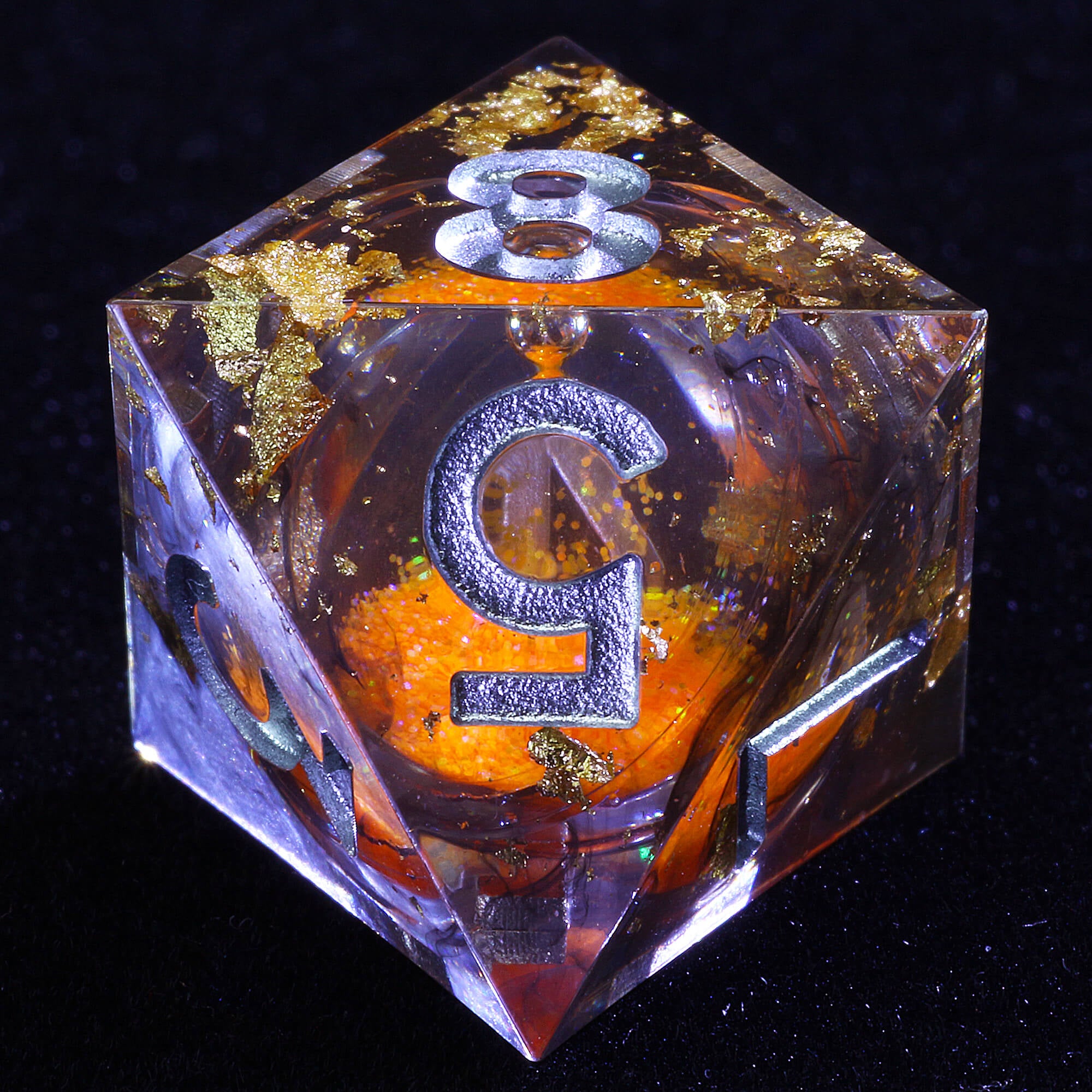 7 Polyhedral Resin Liquid Core Dice Set DD Gold Paper Orange - Dice of Dragons