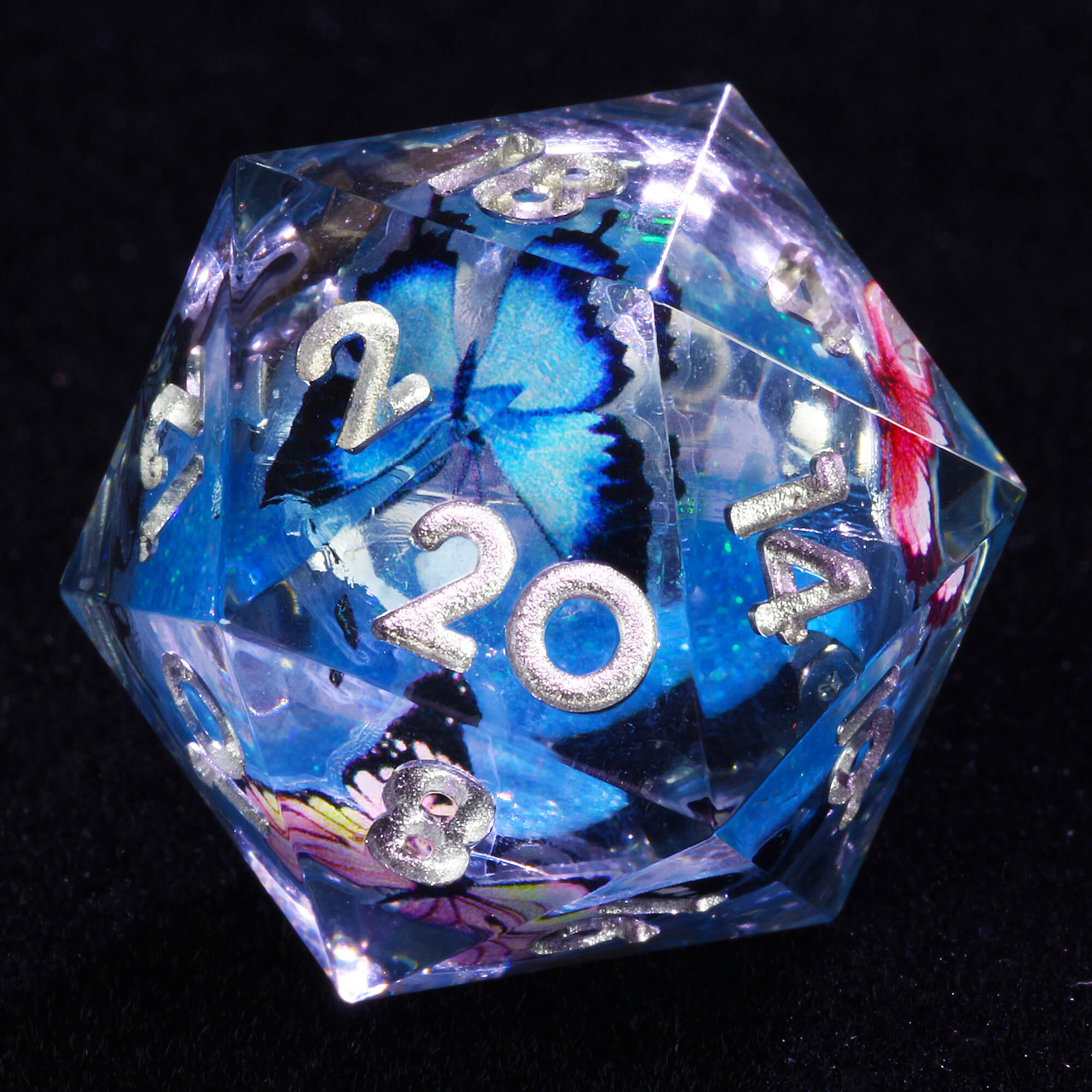 7 Polyhedral Resin Liquid Core DD Set of Dice Butterfly - Dice of Dragons