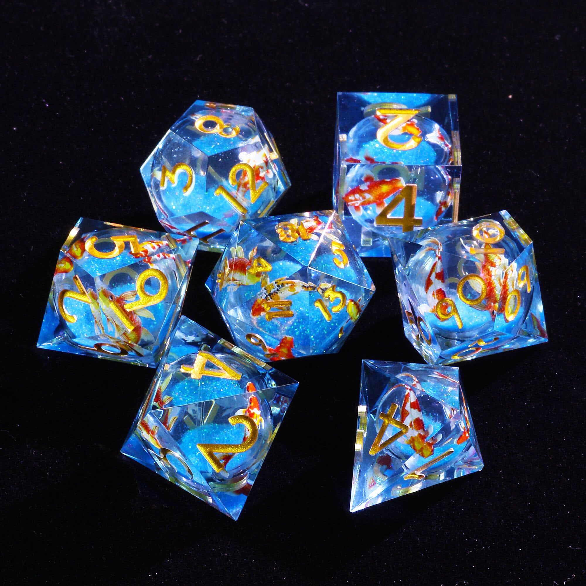 7 Polyhedral Resin Liquid Core Die Dice Set D&D Fish - Dice of Dragons