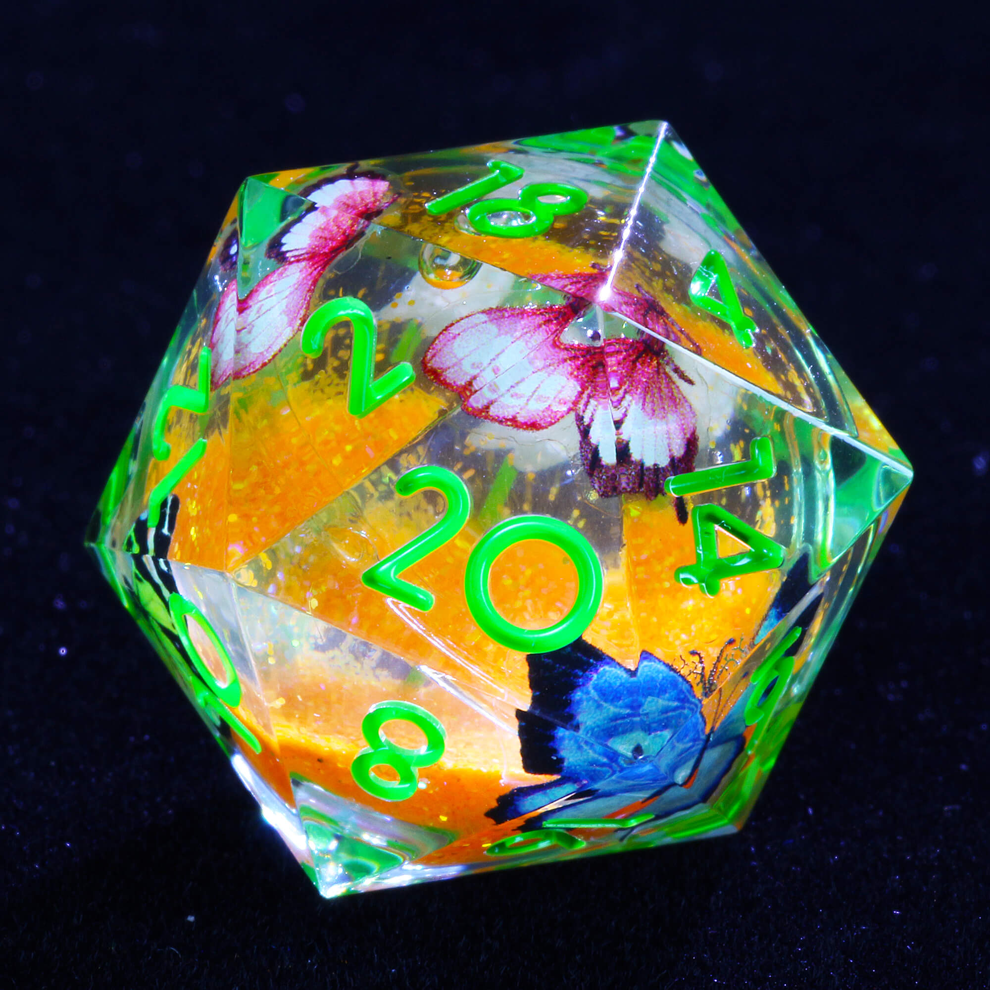 7 Polyhedral Resin Liquid Core DnD Set of Dice Butterfly - Dice of Dragons