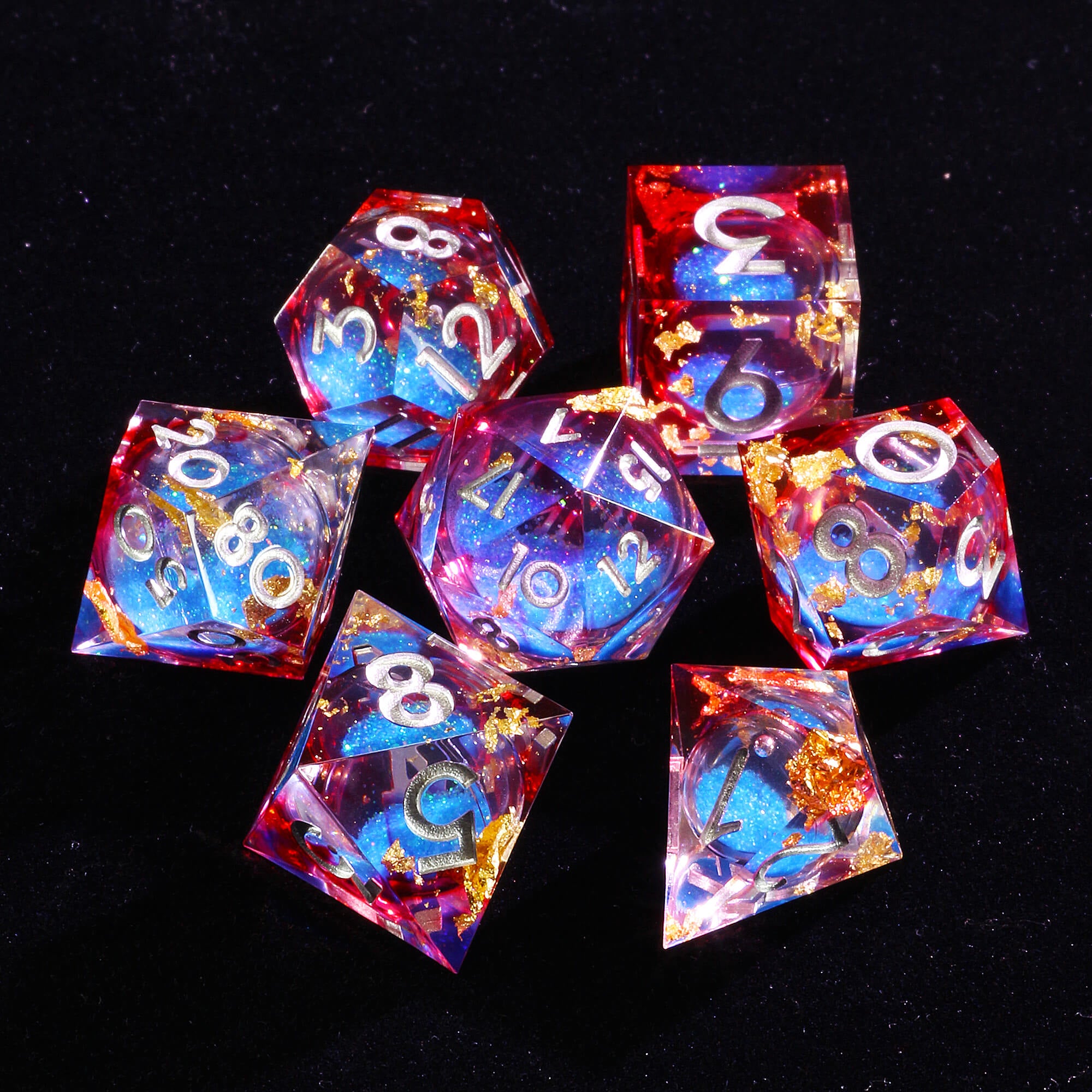 7 Polyhedral Resin Liquid Core D&D Set of Dice - Dice of Dragons