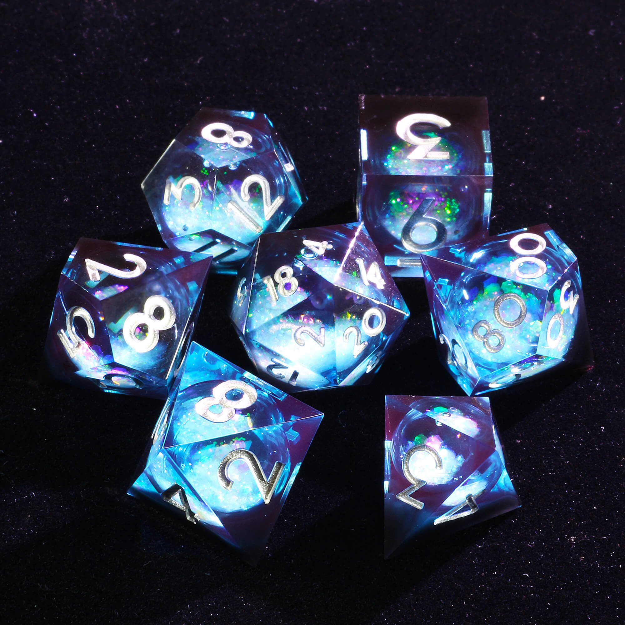 7 Polyhedral Resin Liquid Core Set of Dice D and D - Dice of Dragons