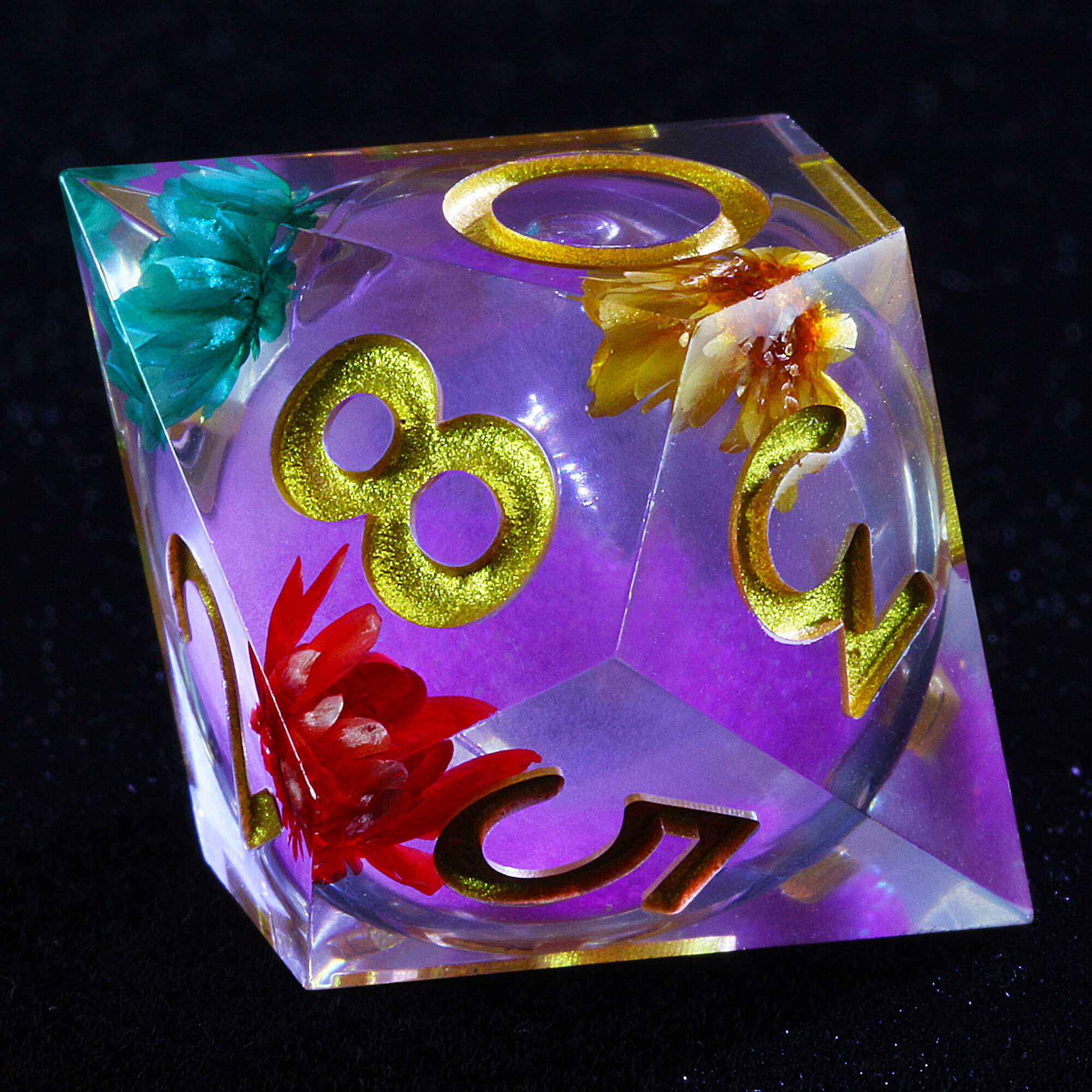 7 Polyhedral Resin Purple Liquid Core Set of Dice D and D Purple - Dice of Dragons