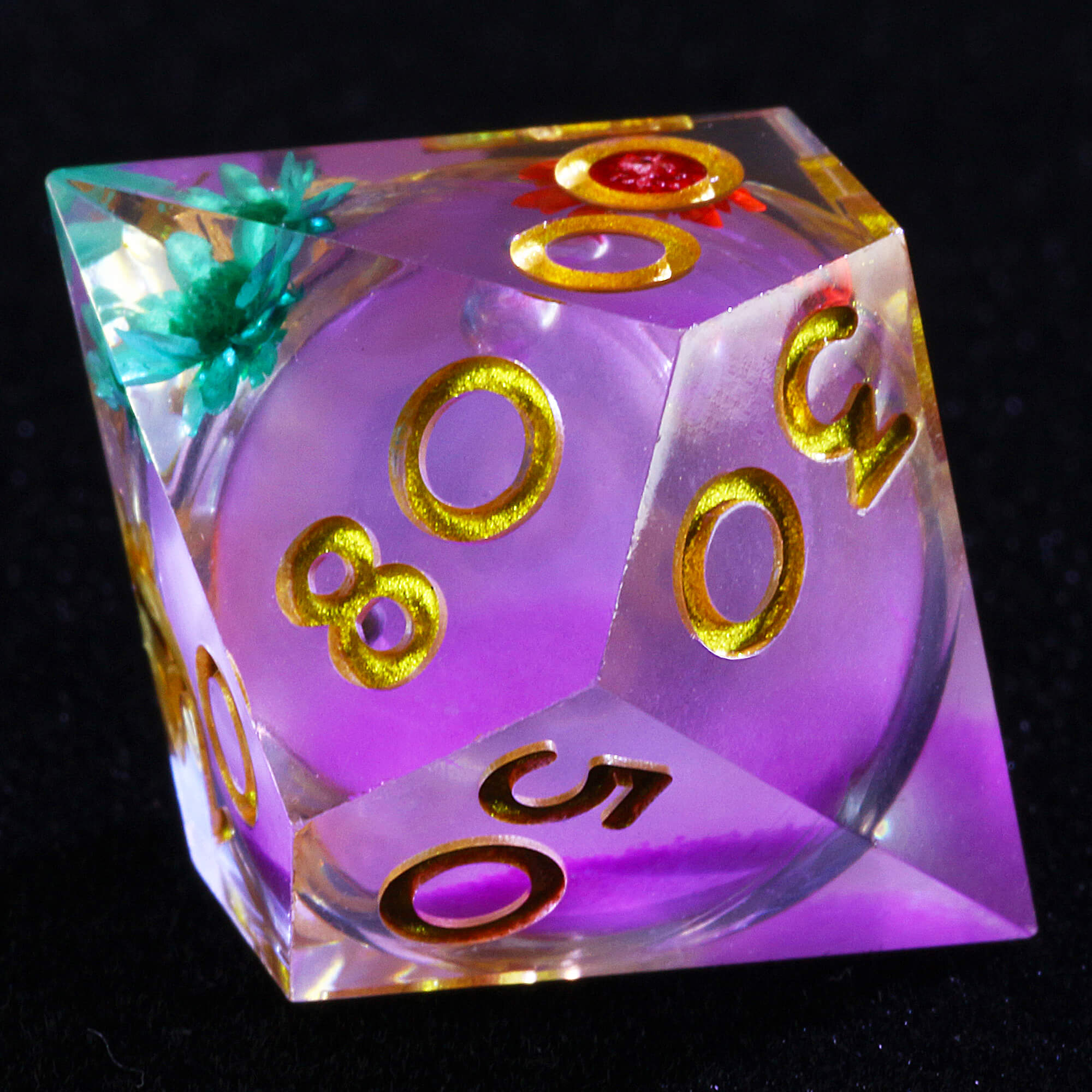 7 Polyhedral Resin Purple Liquid Core Set of Dice D and D Purple - Dice of Dragons