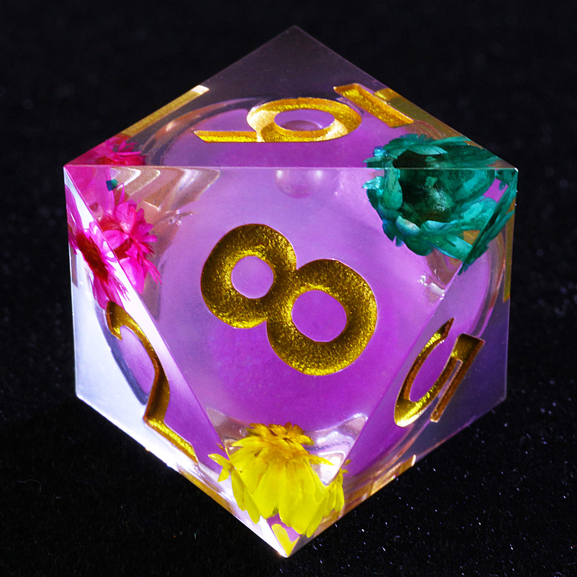 7 Polyhedral Resin Purple Liquid Core Set of Dice D and D Purple - Dice of Dragons