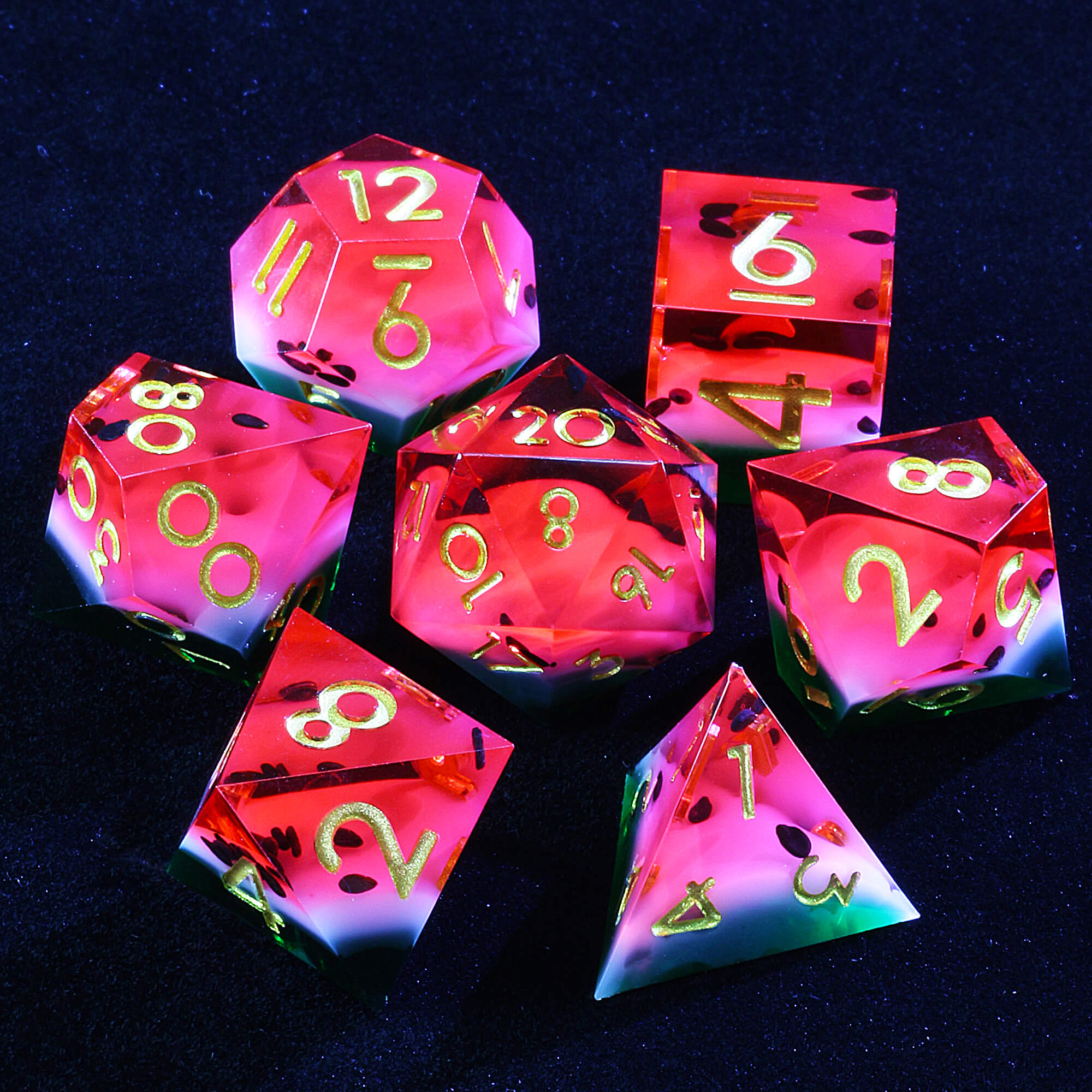 7 Polyhedral Resin Set Dice DD Watermelon Red - Dice of Dragons