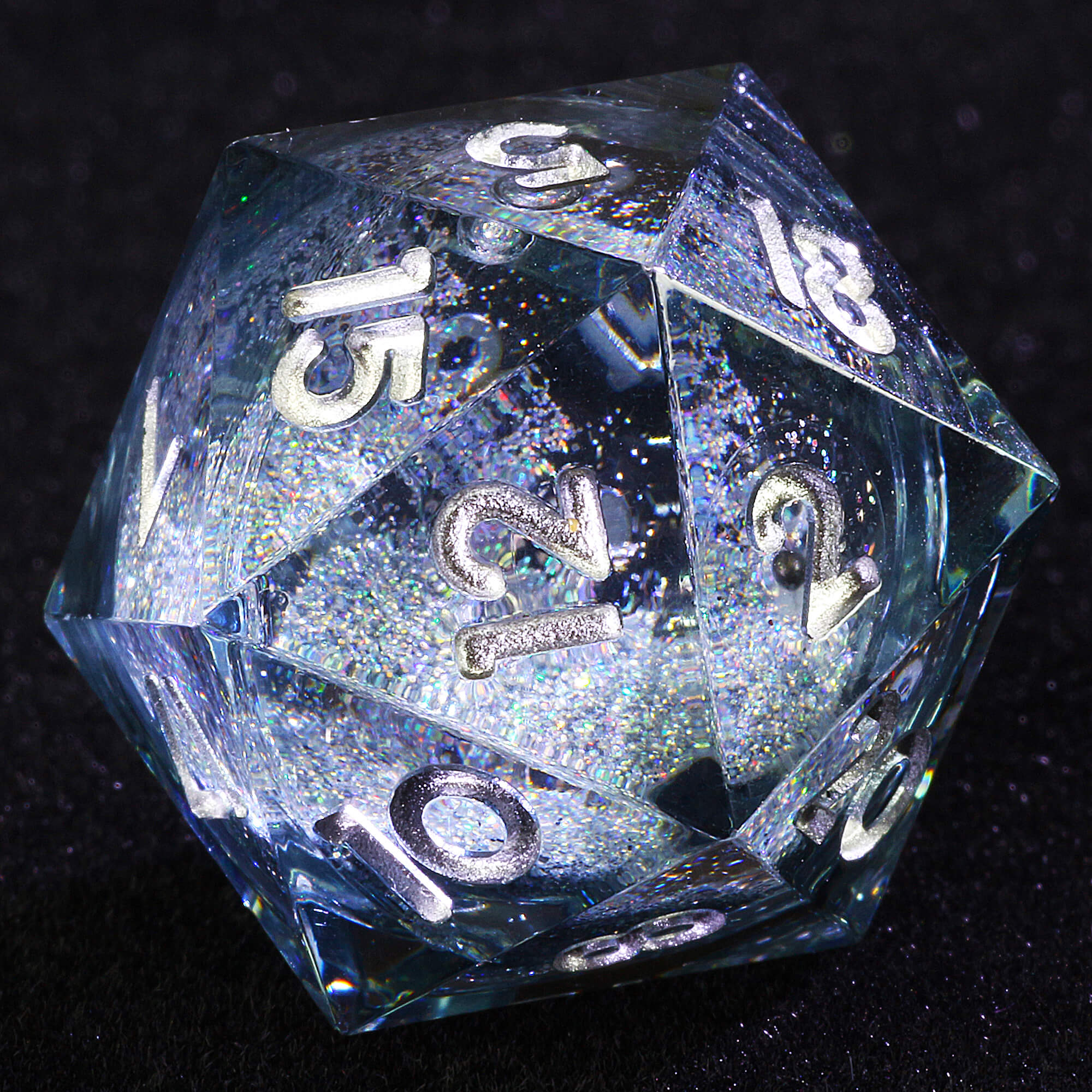 7 Polyhedral Resin Silver Liquid Core Set Dice D&D Black - Dice of Dragons