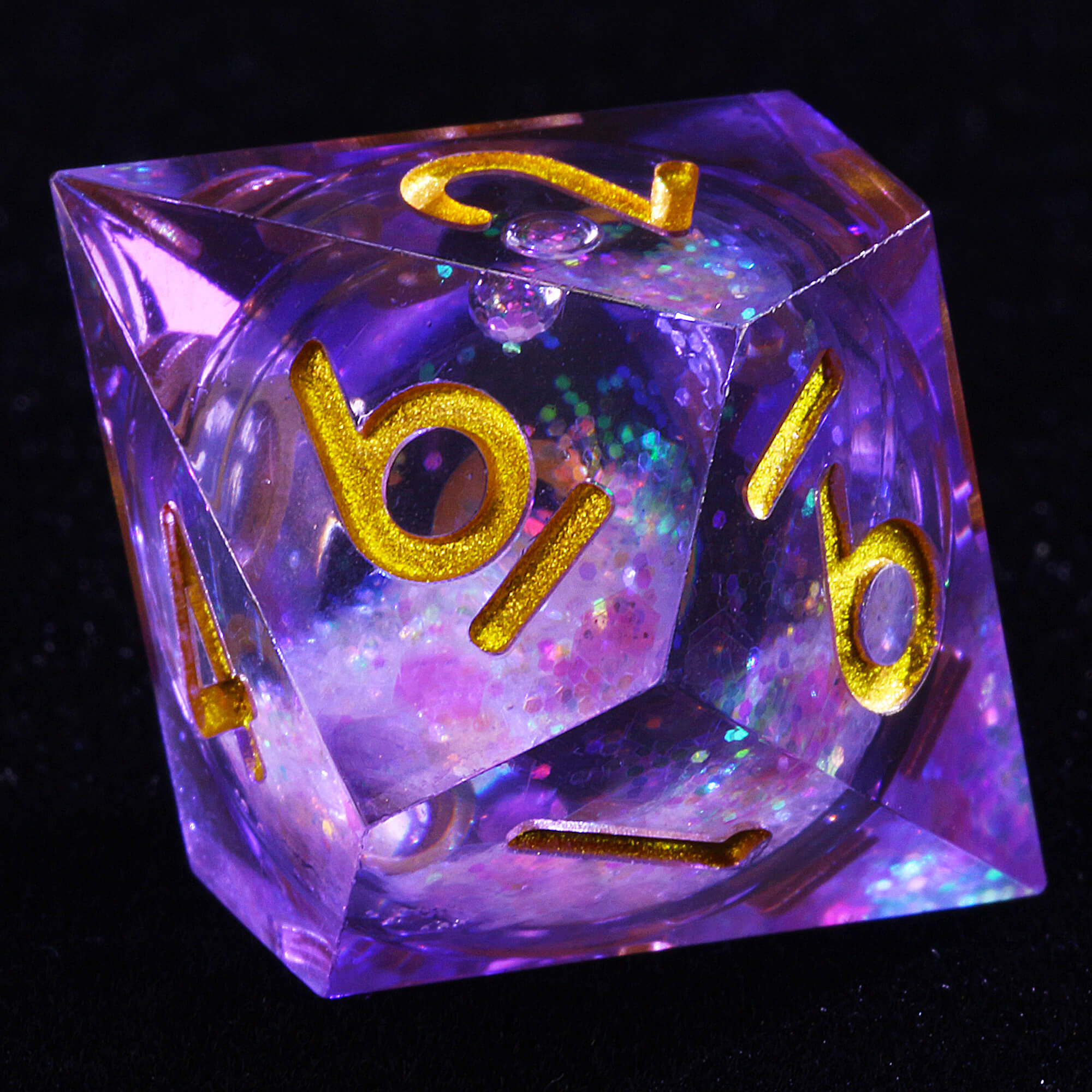 7 Polyhedral Resin White Liquid Core Set Dice D and D Purple - Dice of Dragons