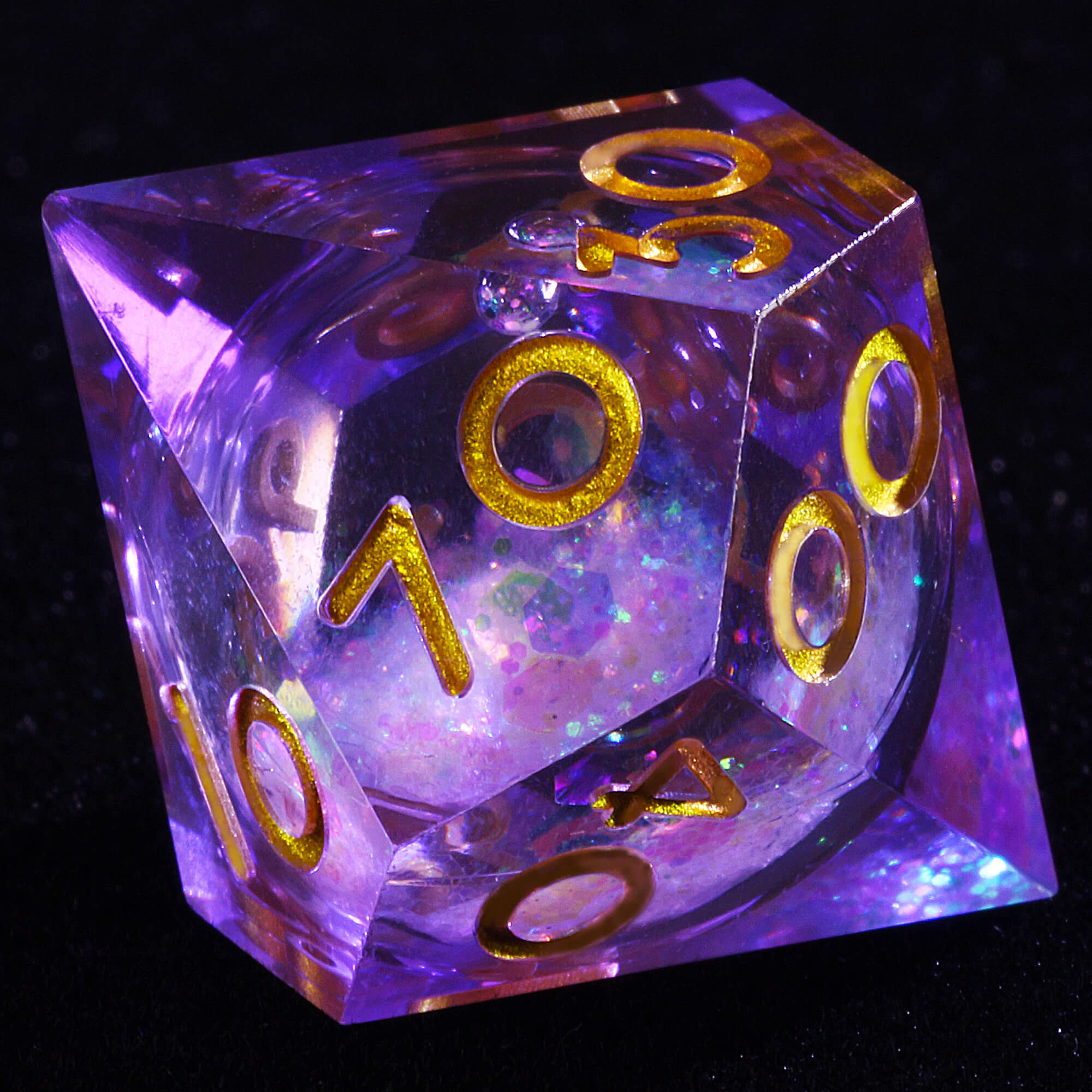 7 Polyhedral Resin White Liquid Core Set Dice D and D Purple - Dice of Dragons