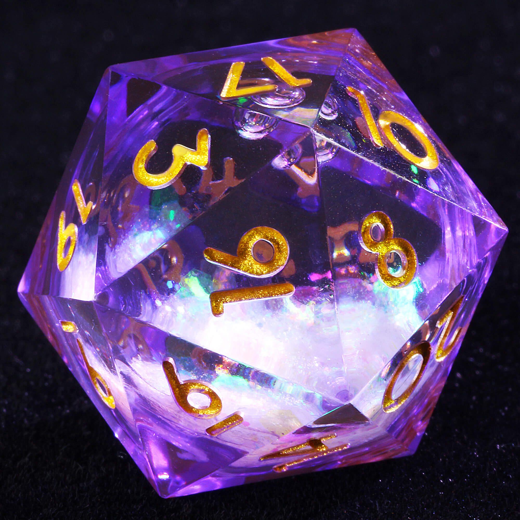 7 Polyhedral Resin White Liquid Core Set Dice D and D Purple - Dice of Dragons