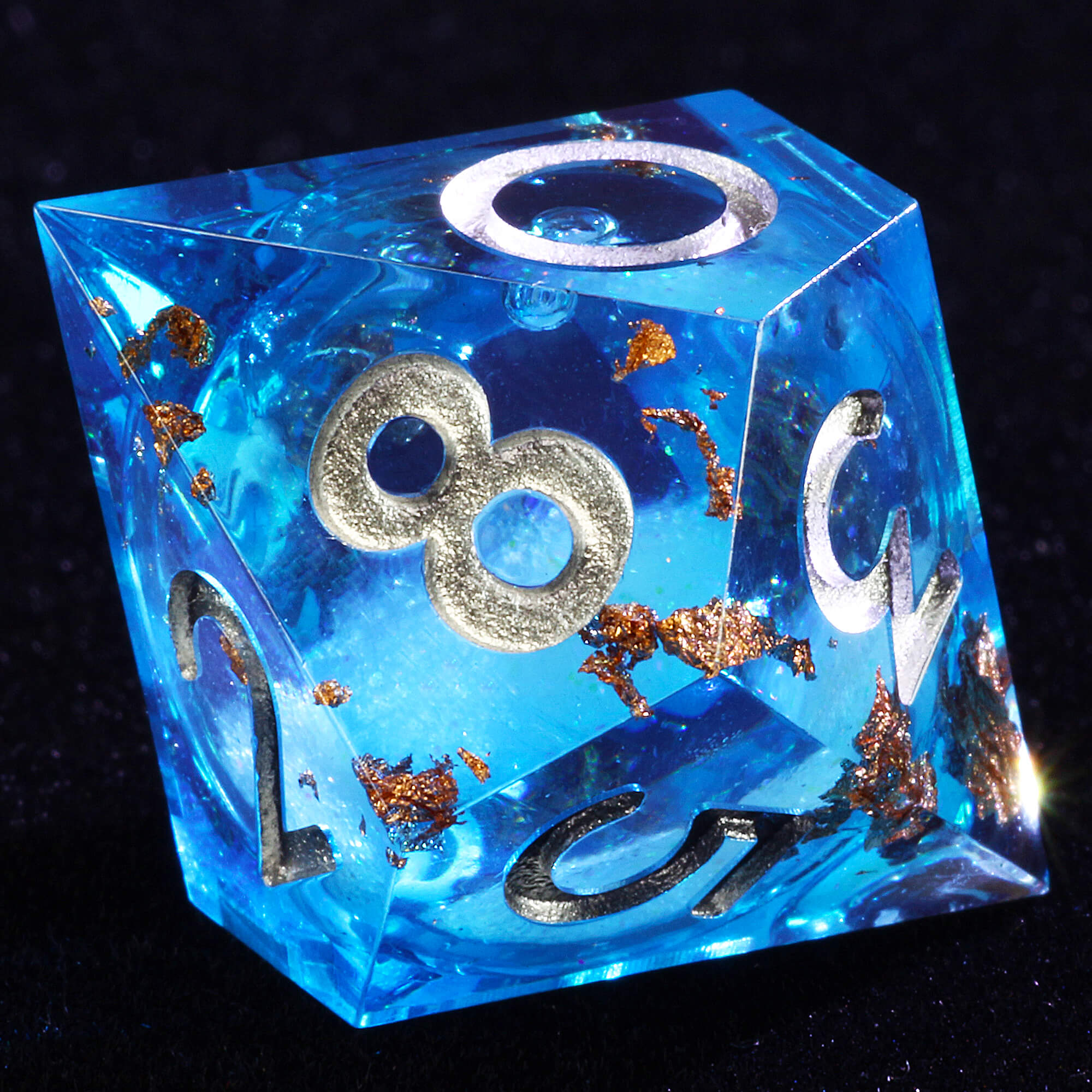 7 Polyhedral Resin White Liquid Core DD Set Dice Blue - Dice of Dragons