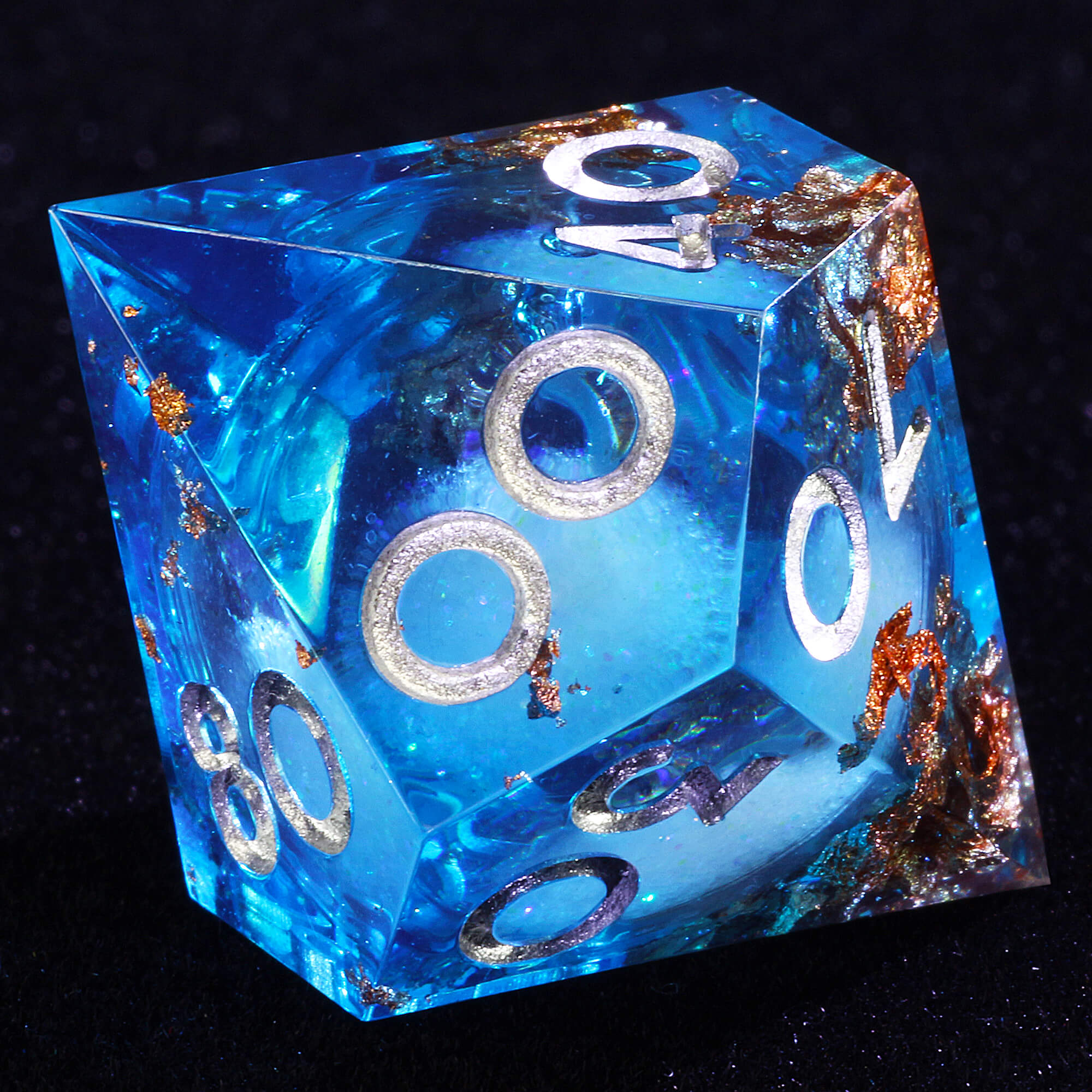 7 Polyhedral Resin White Liquid Core DD Set Dice Blue - Dice of Dragons