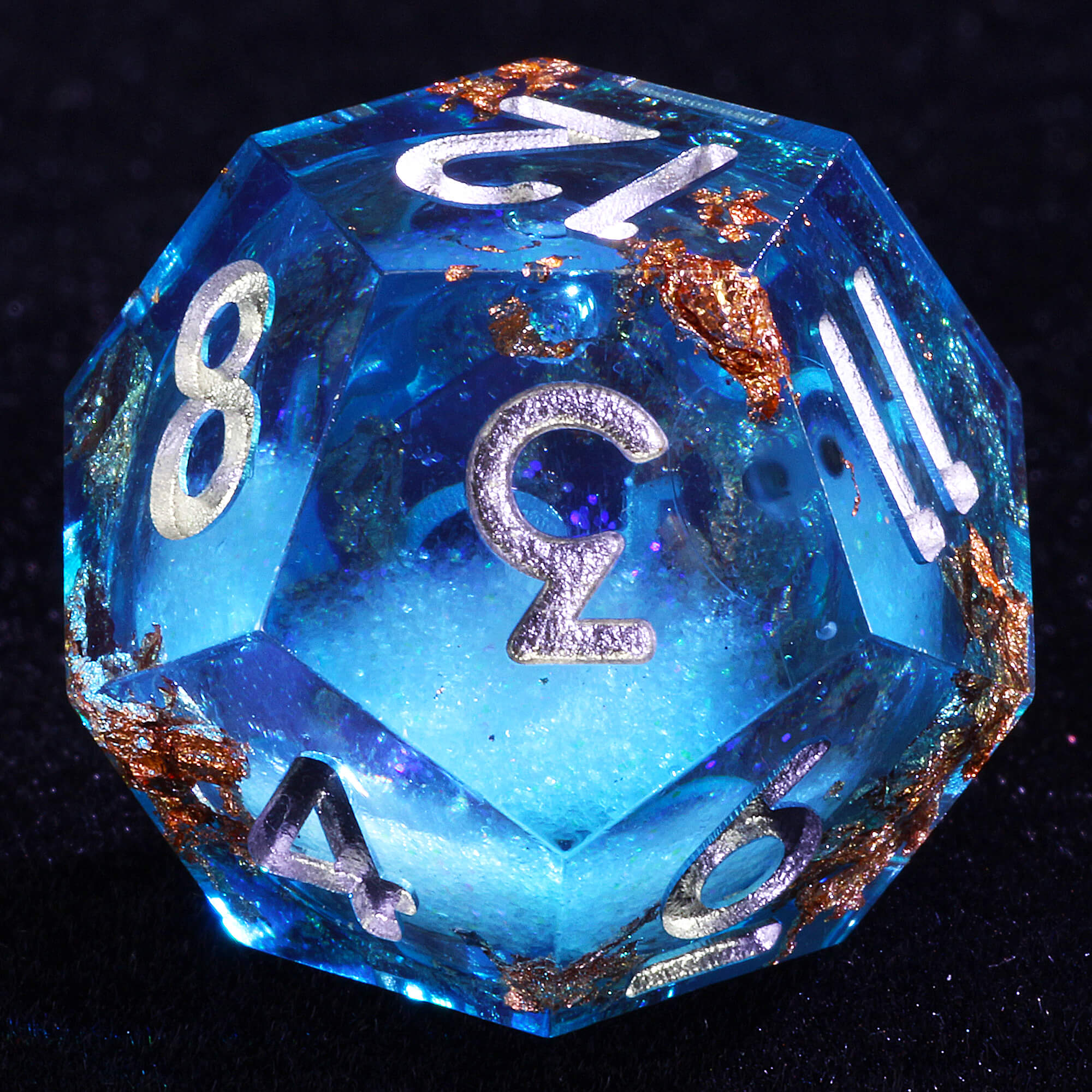 7 Polyhedral Resin White Liquid Core DD Set Dice Blue - Dice of Dragons