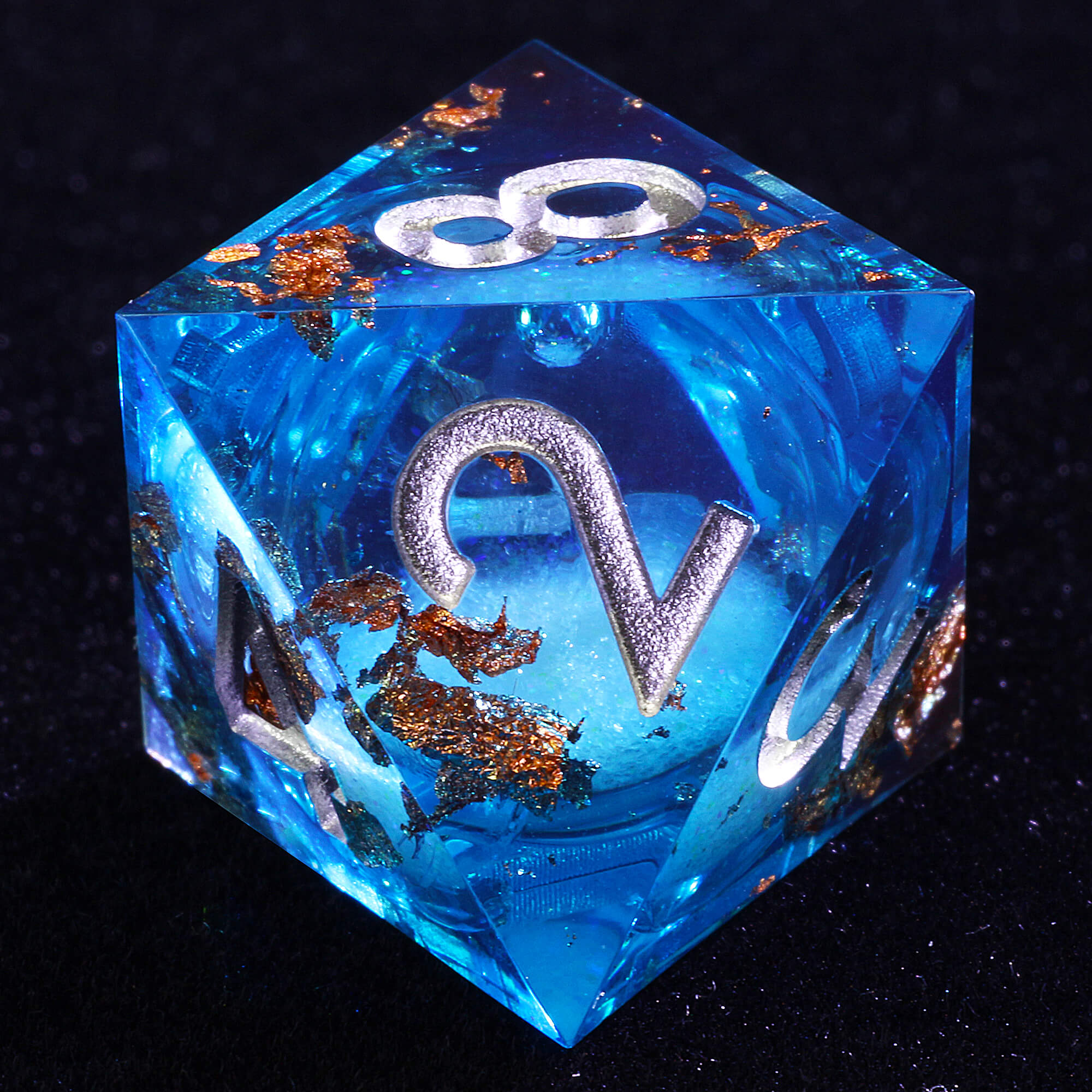 7 Polyhedral Resin White Liquid Core DD Set Dice Blue - Dice of Dragons