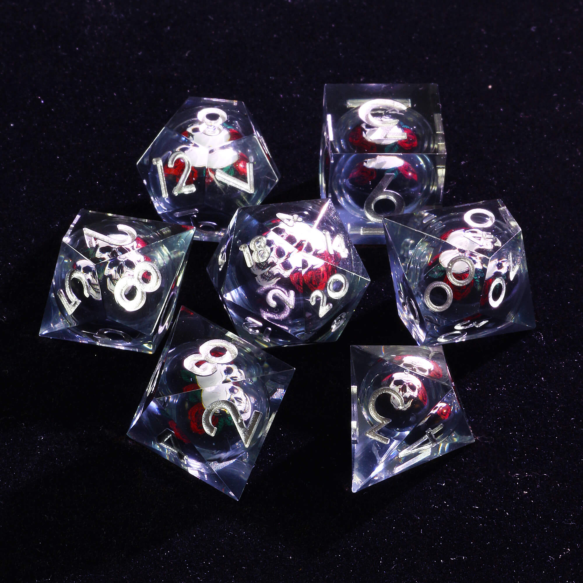 7 Polyhedral Skull Liquid Core DnD Dice Set - Dice of Dragons