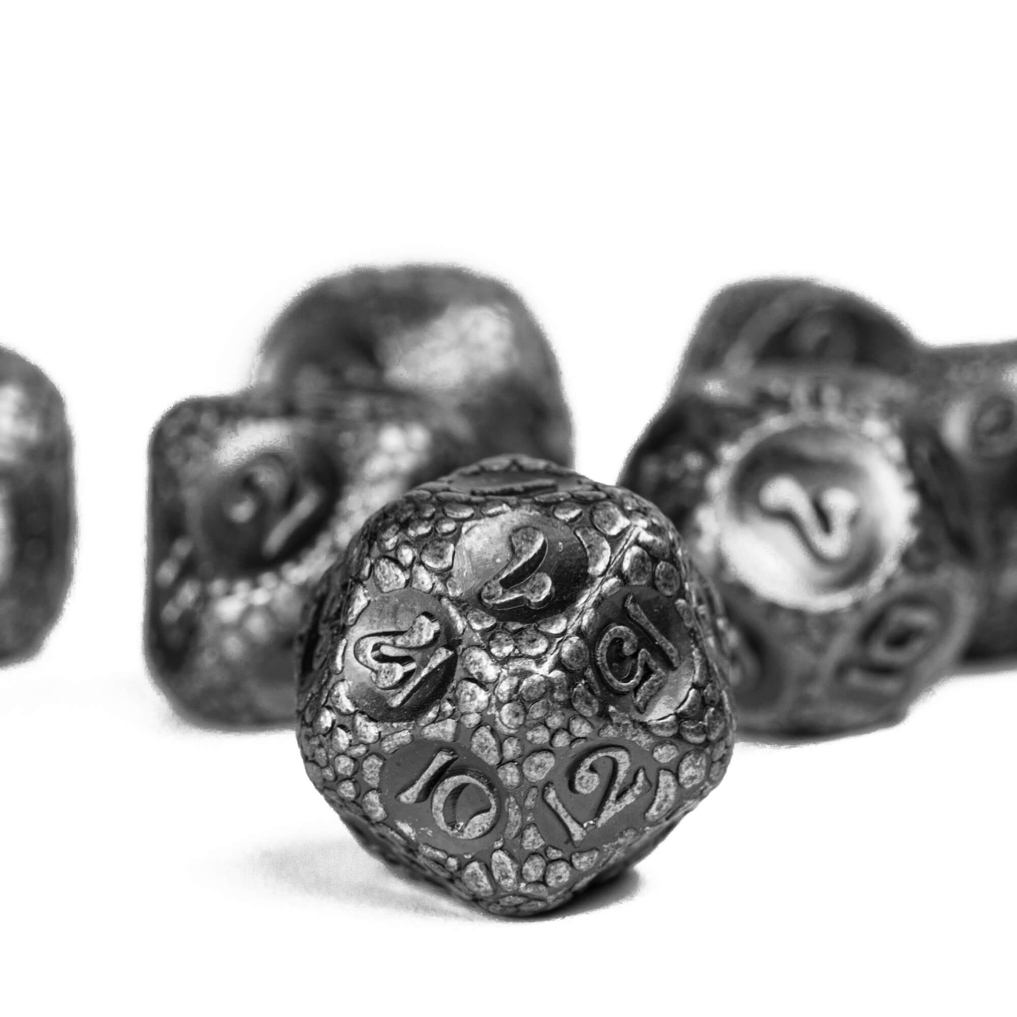 7 Polyhedral Stone Metal Dice Sets DnD Nickel - Dice of Dragons