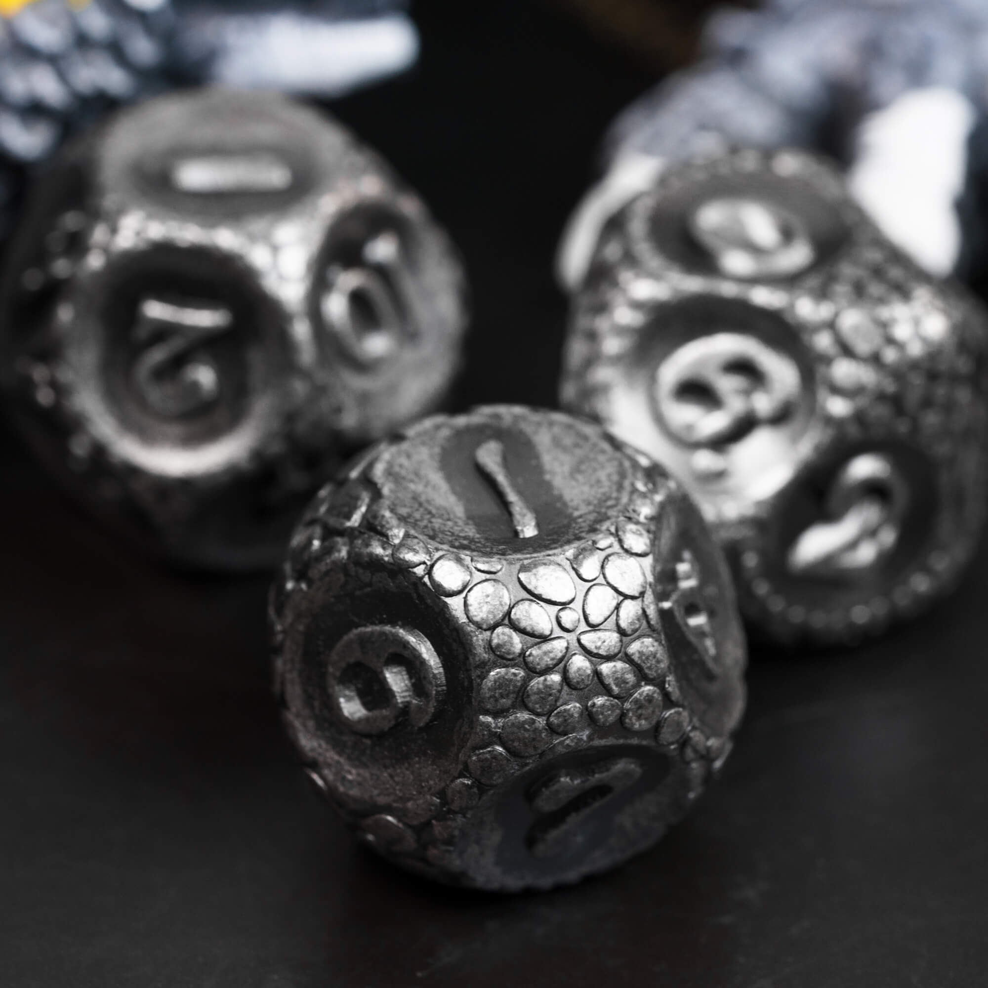 7 Polyhedral Stone Metal Dice Sets DnD Nickel - Dice of Dragons