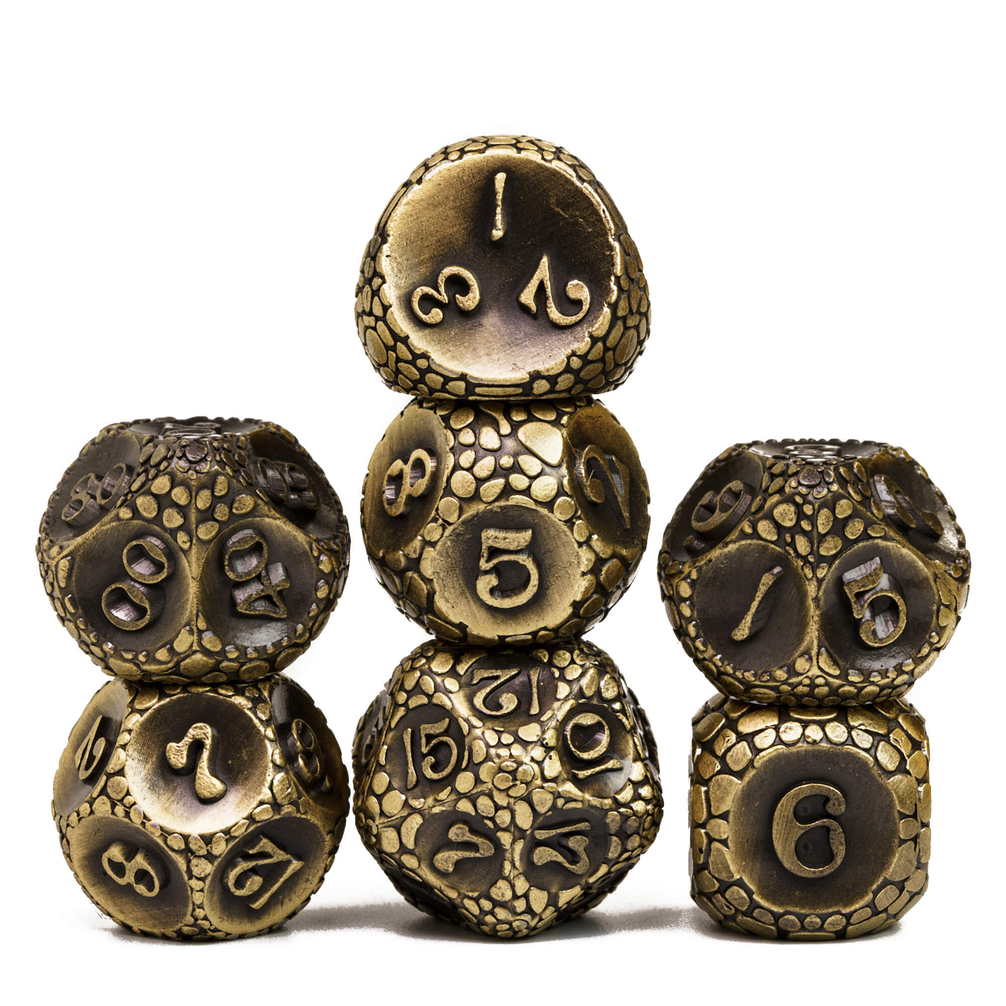 7 Stone Polyhedral Metal Dice Set D&D Bronze - Dice of Dragons