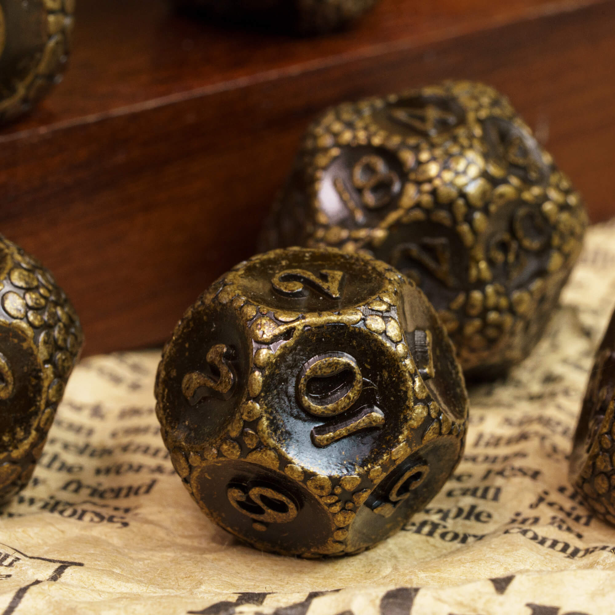 7 Stone Polyhedral Metal DnD Dice Set Bronze - Dice of Dragons