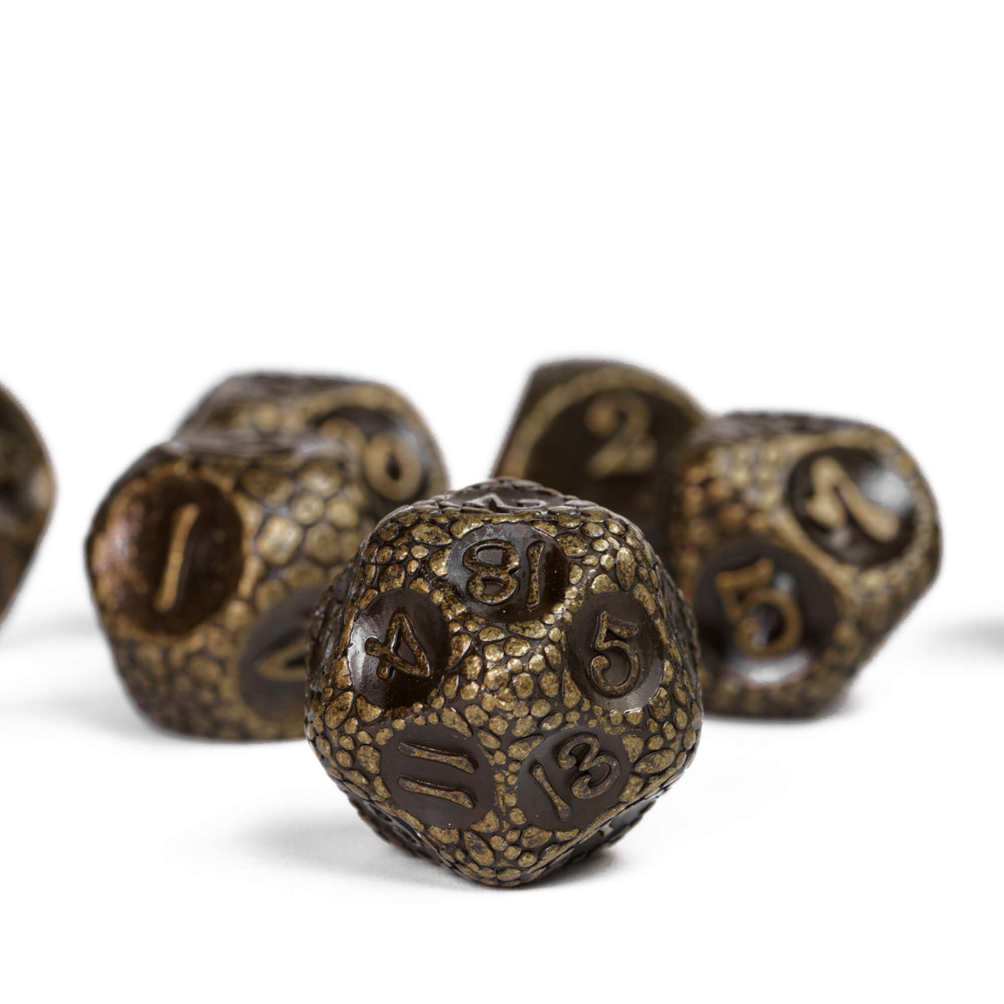 7 Stone Polyhedral Metal DnD Dice Set Bronze - Dice of Dragons