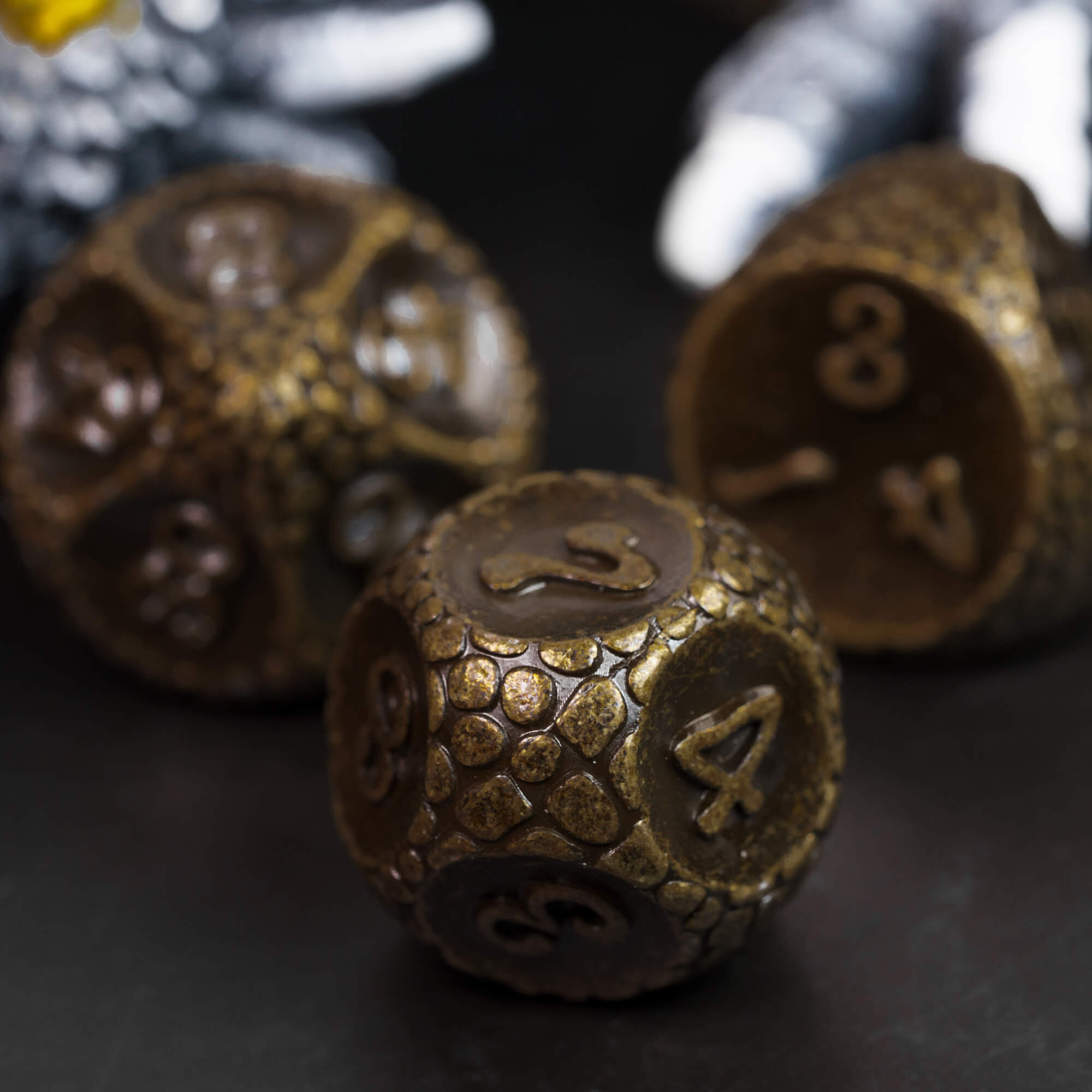 7 Stone Polyhedral Metal DnD Dice Set Bronze - Dice of Dragons